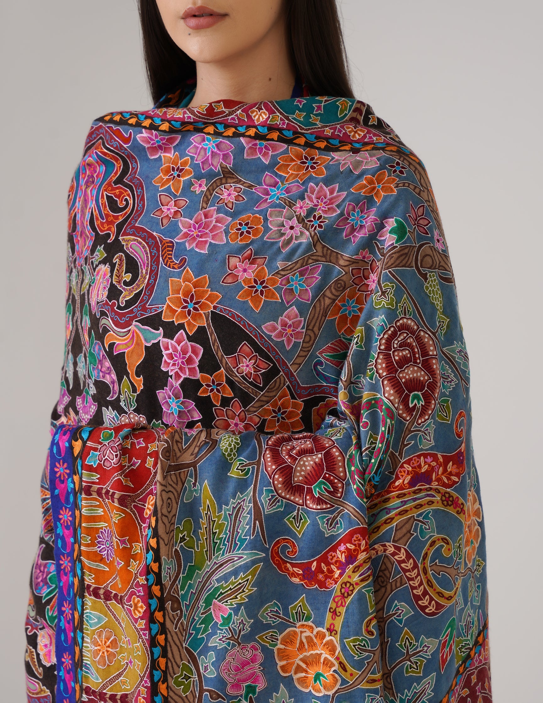 Kashmiri Handwoven Pashmina Sozni Shawl Modern Design – Multicolour | Handwoven Heritage - Kashmir Box