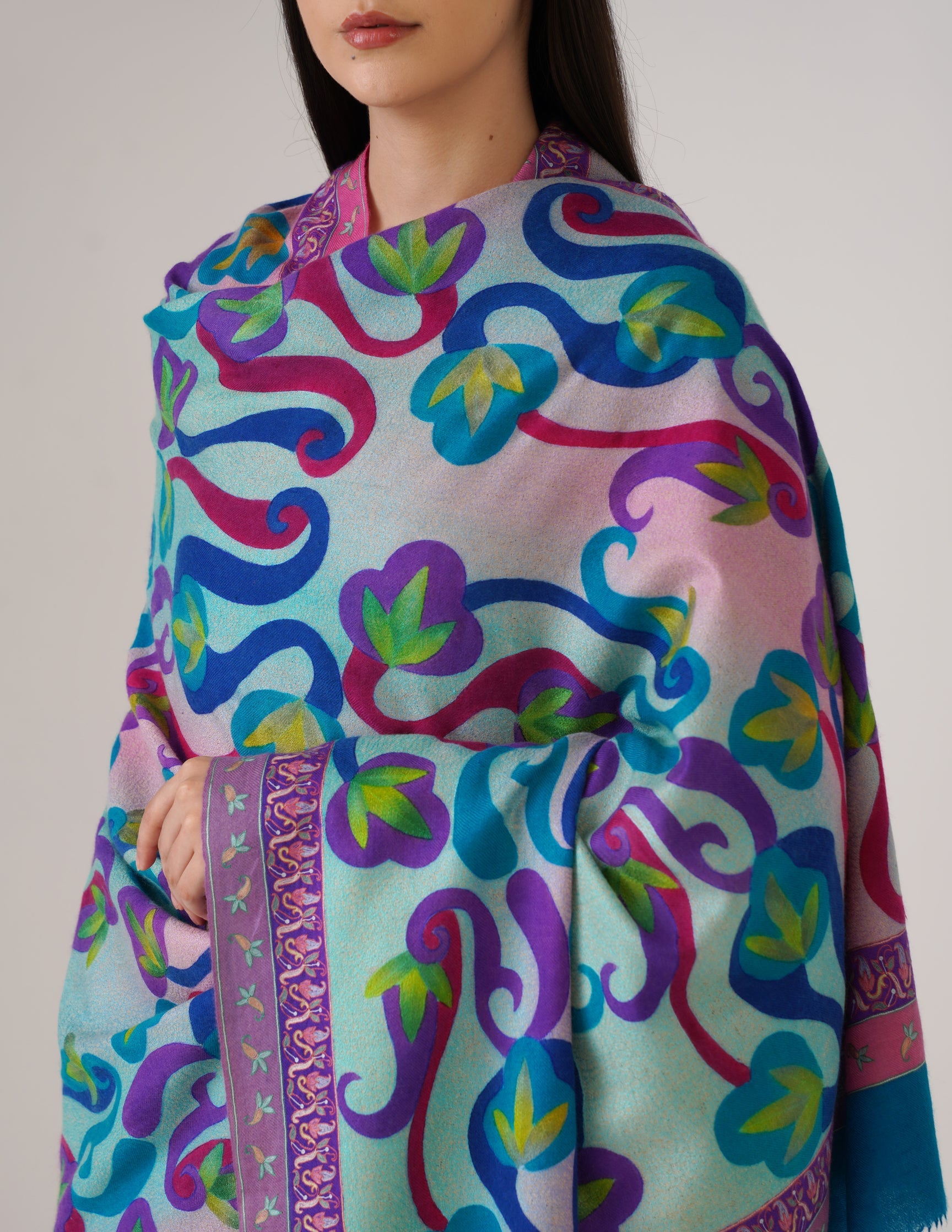 Kashmiri Handwoven Pashmina Sozni Shawl Modern Design – Multicolour | Handwoven Heritage - Kashmir Box