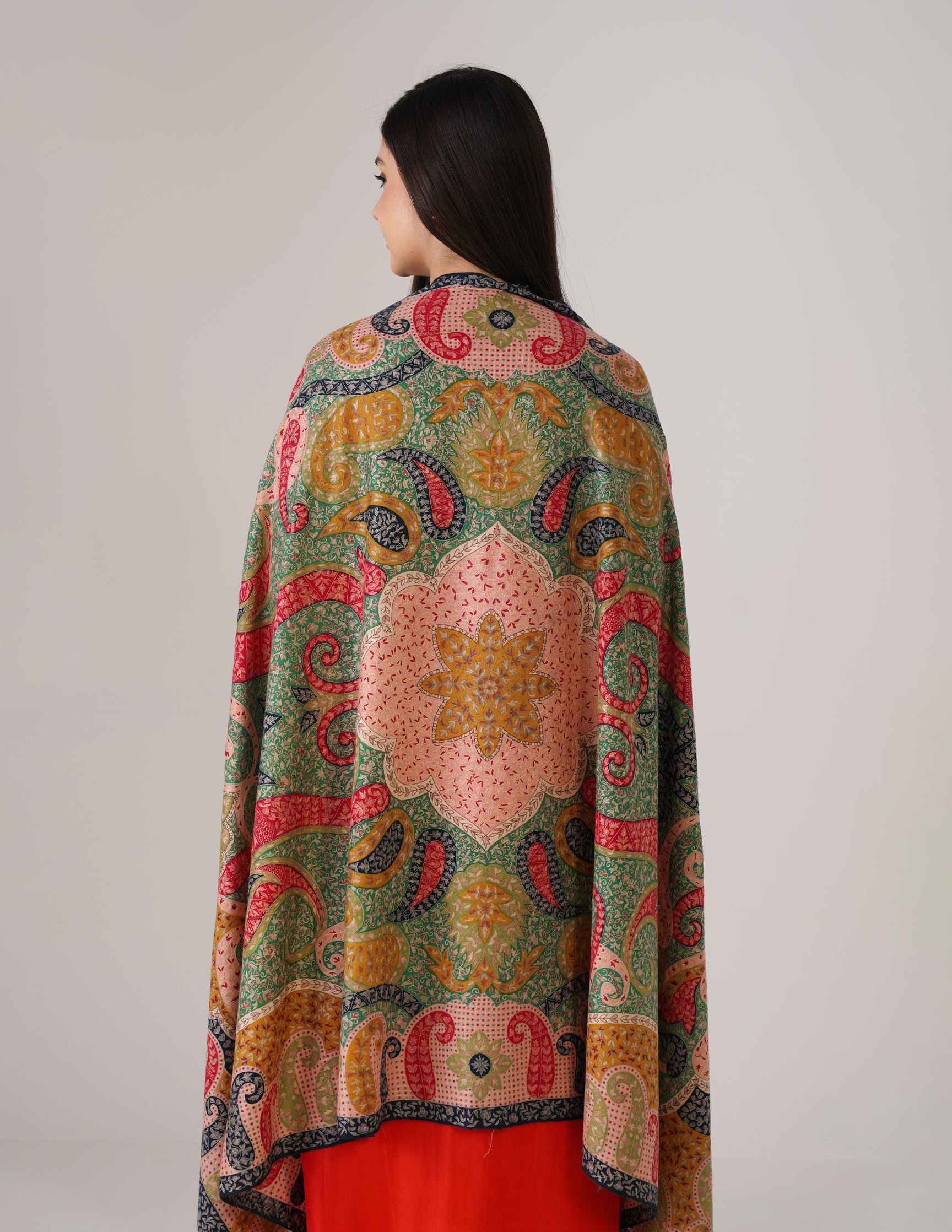 Kashmiri Handwoven Pashmina Sozni Shawl Modern Design – Multicolour | Handwoven Heritage - Kashmir Box