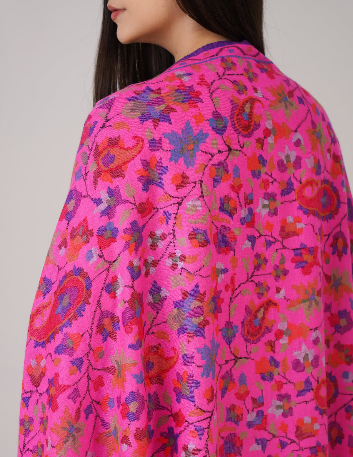 Kashmiri Handwoven Kani Embroidered Pashmina Shawl – Pink | Kalamkari Heritage - Kashmir Box
