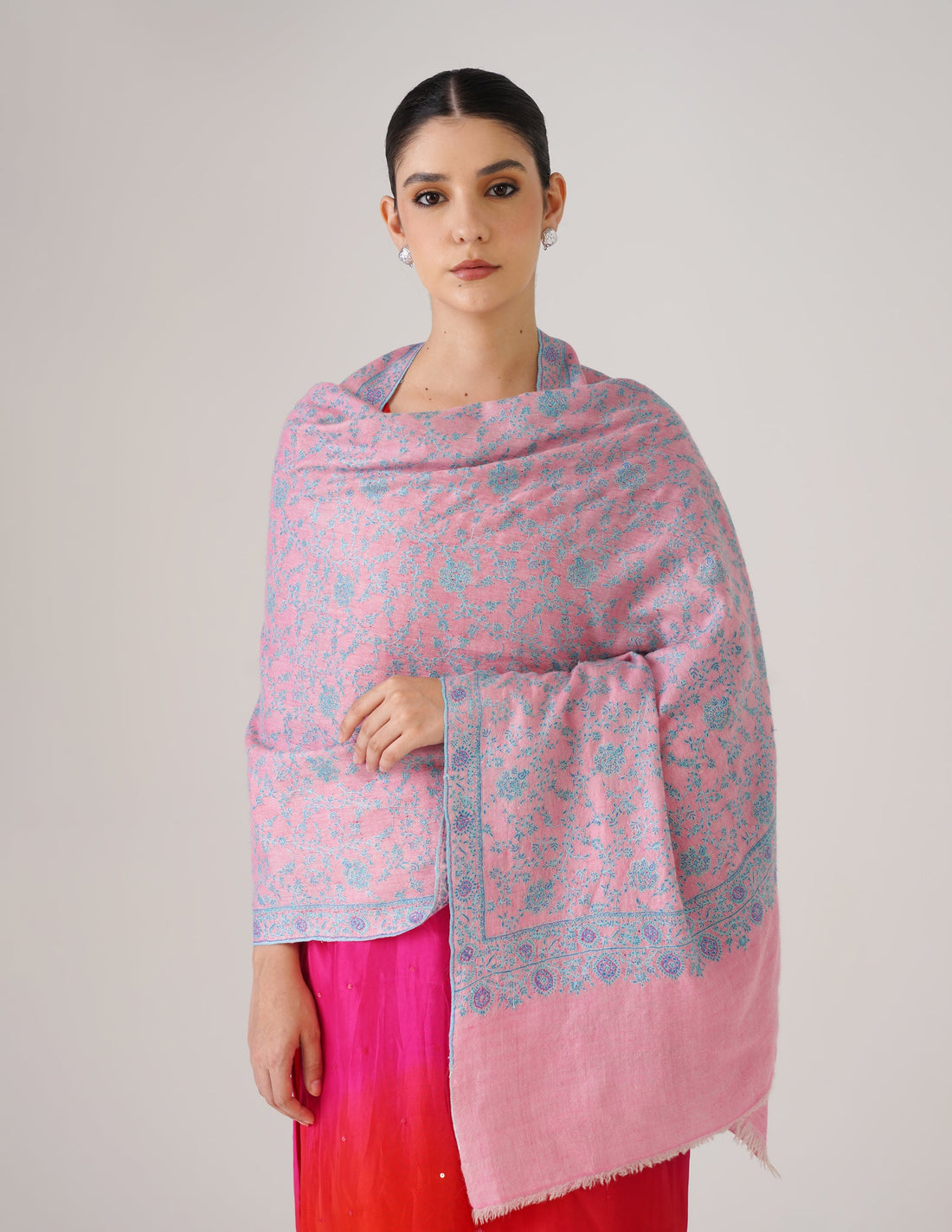 Kashmiri Handwoven Pashmina Sozni Stole Heavy Jaalidar – Pink | Handwoven Heritage - Kashmir Box