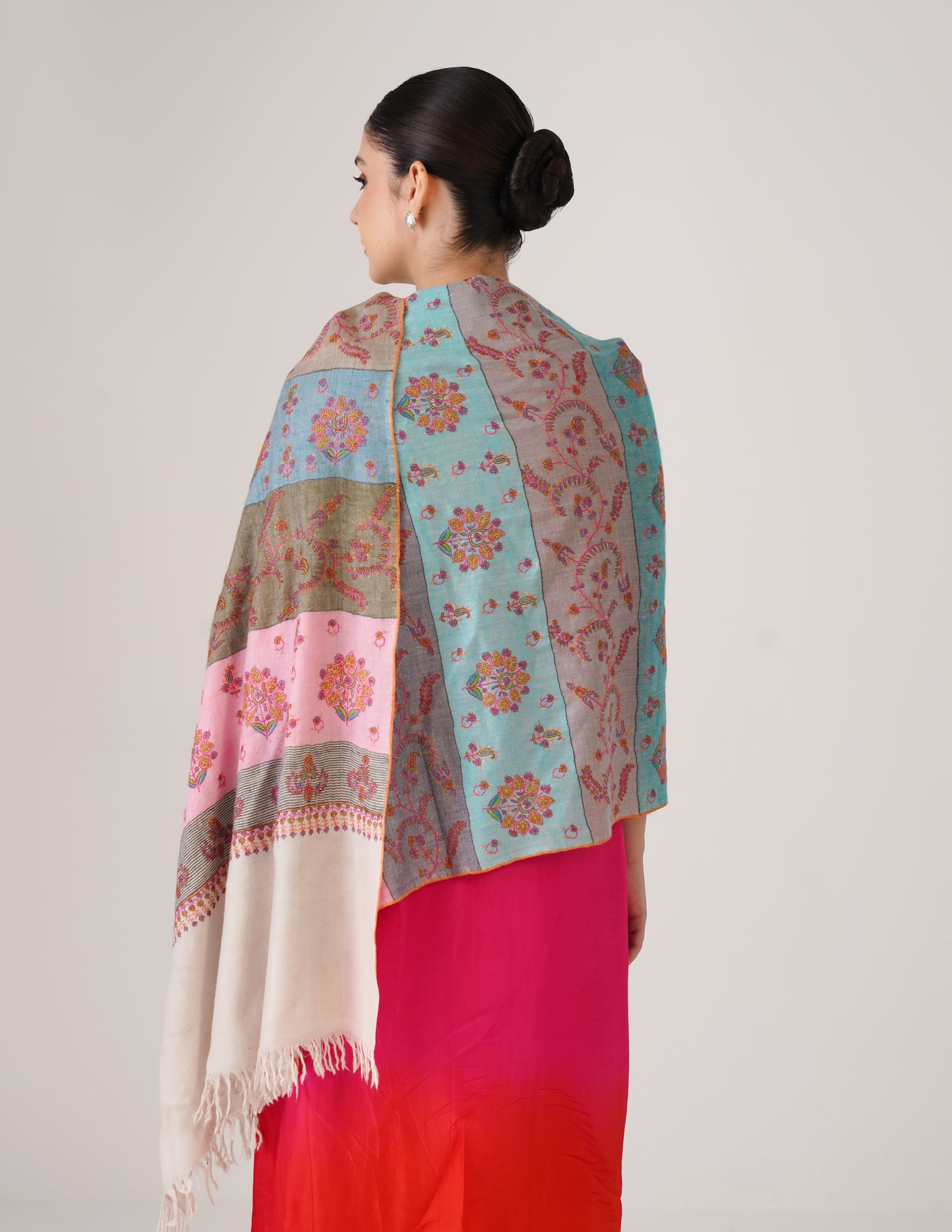 Kashmiri Handwoven Pashmina Sozni Stole Modern Stripes – Multicoloured | Handwoven Heritage