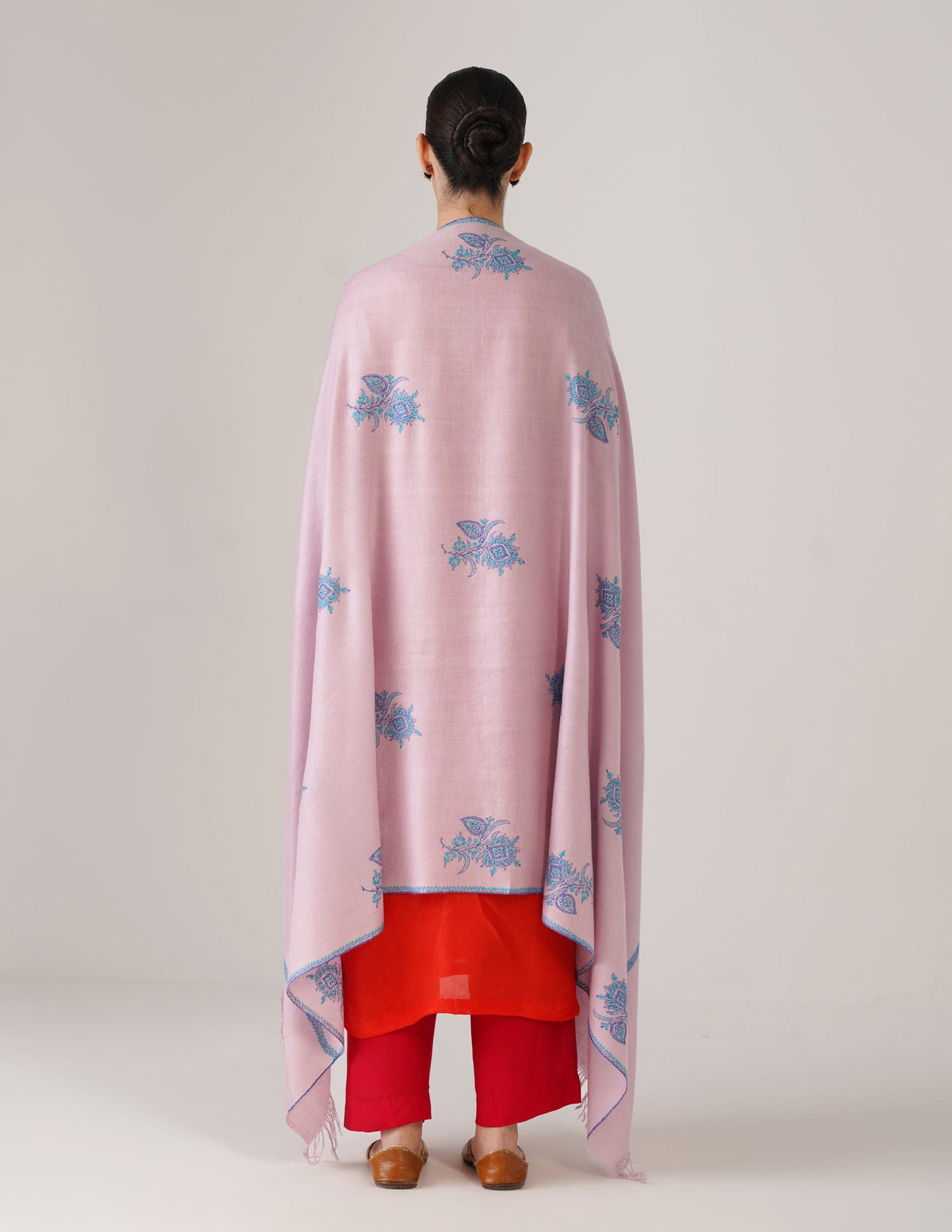 Kashmiri Handwoven Pashmina Sozni Shawl Hashidaar with Bootidar Motifs – Baby Pink | Turquoise & Blue Heritage - Kashmir Box