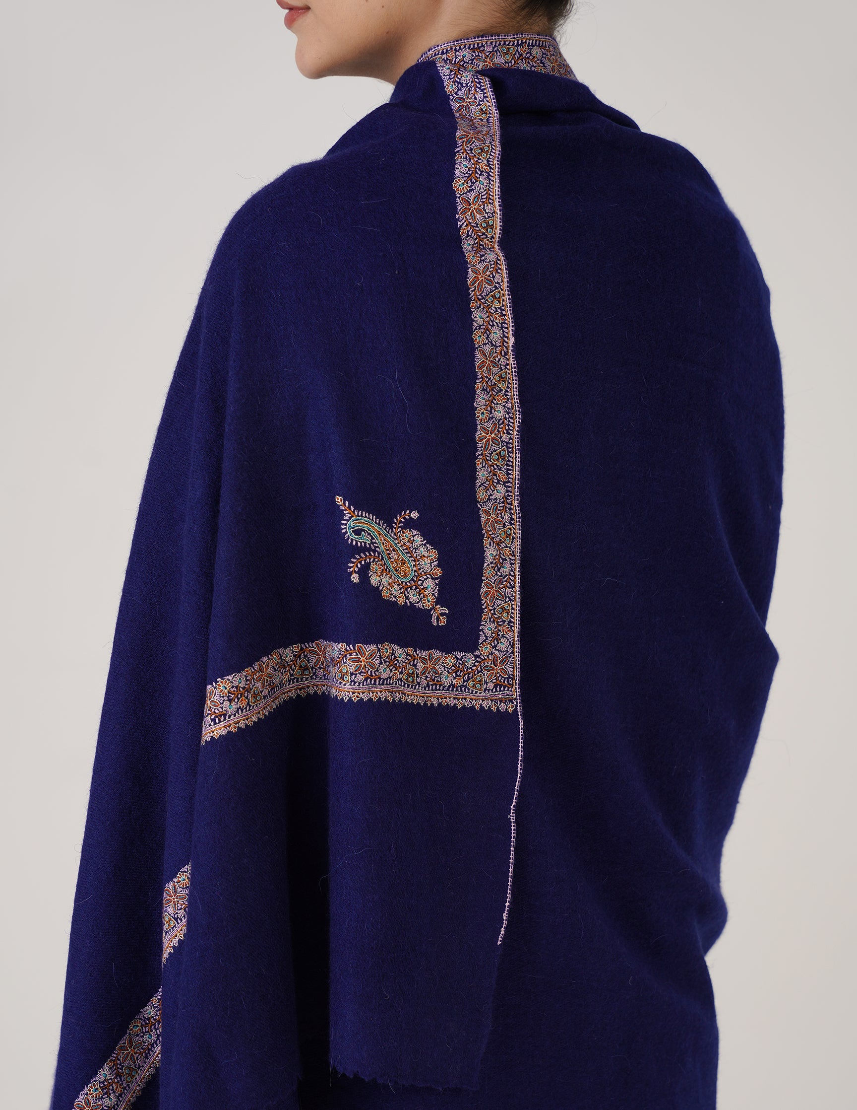 Kashmiri Handwoven Pashmina Sozni Hashidaar Shawl – Navy Blue | Luxury Heritage - Kashmir Box