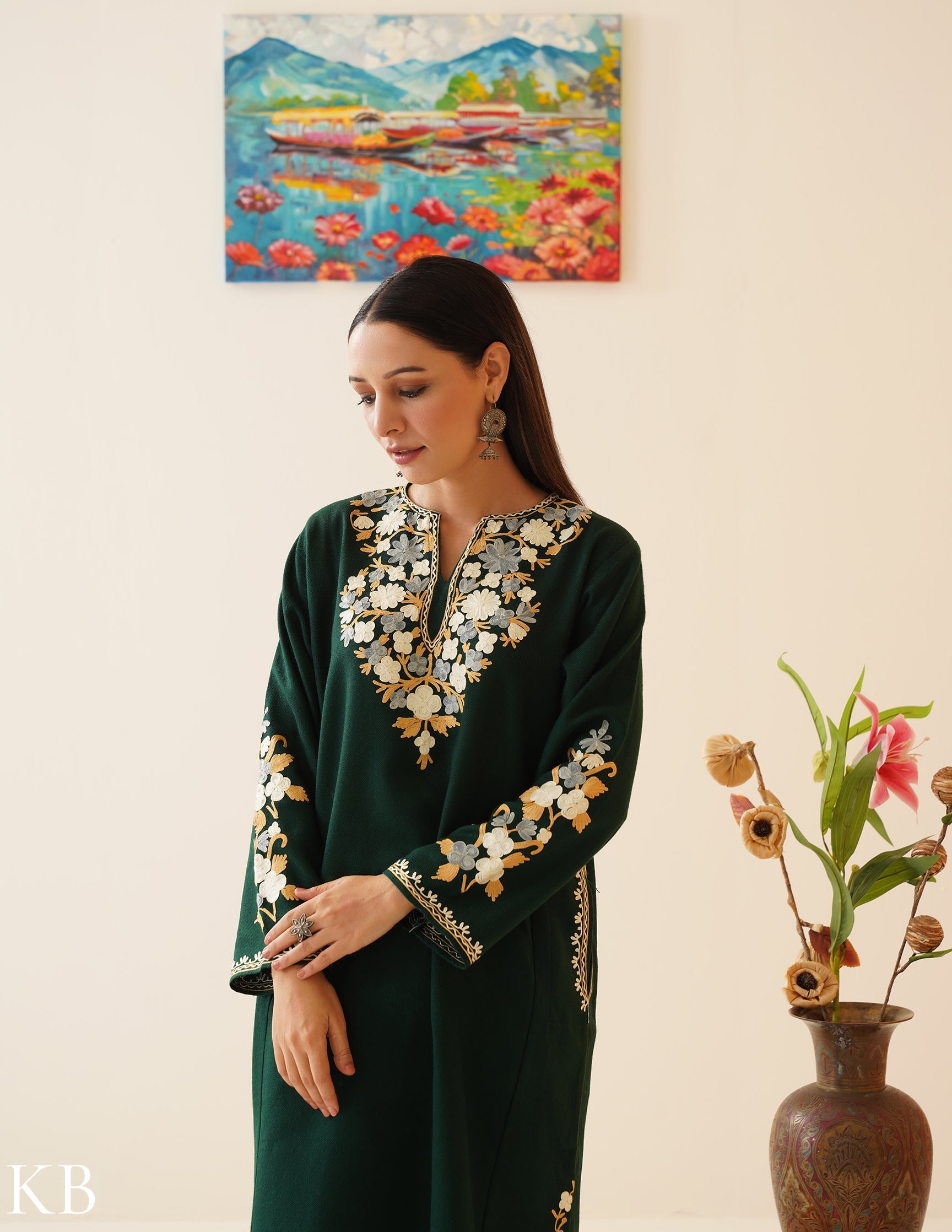 Rang-e-Khizan Green Emerald Aari Phiran - Kashmir Box