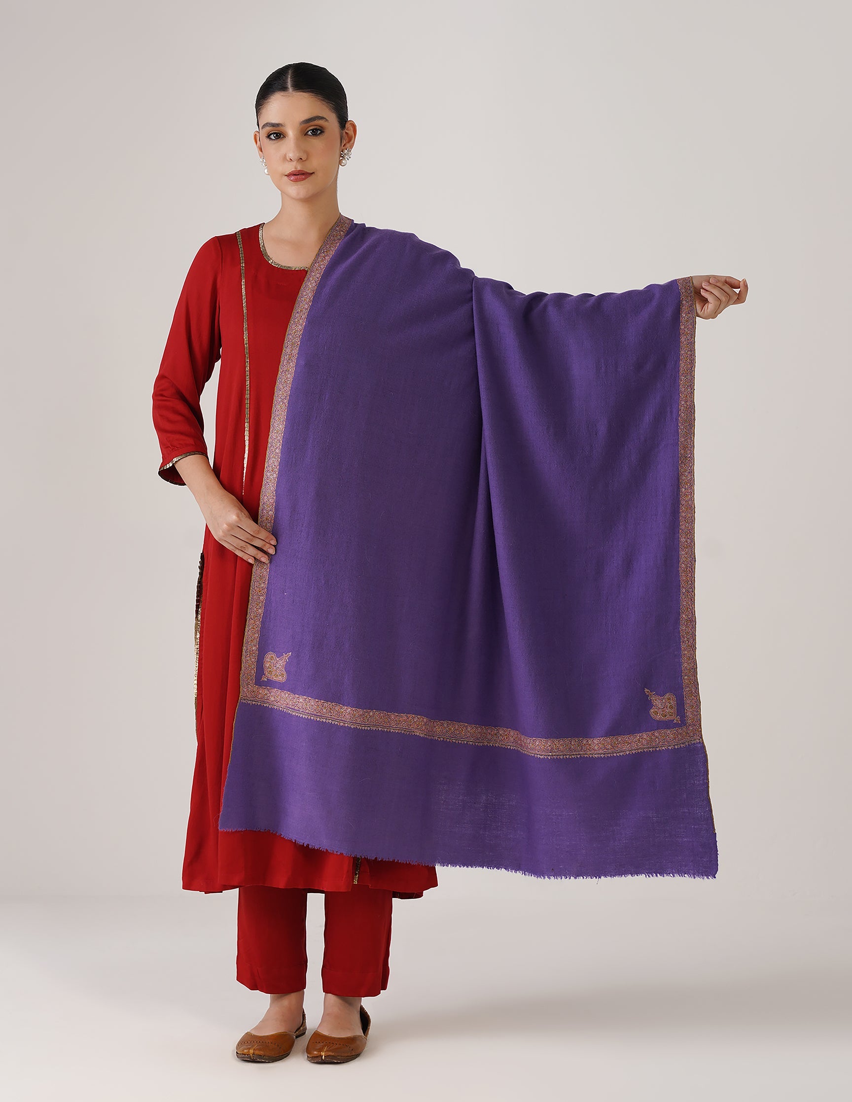 Kashmiri Handwoven Pashmina Sozni Shawl Hashidaar – Lavender | Handwoven Heritage
