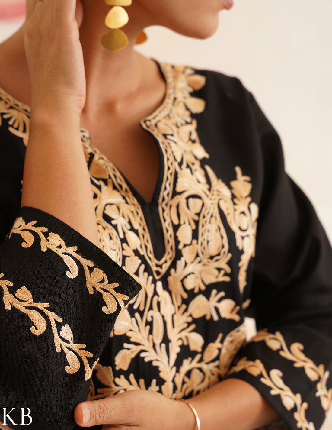 Black Cotton Coordset with Beige Floral Embroidery | Bahaar Collection 2025