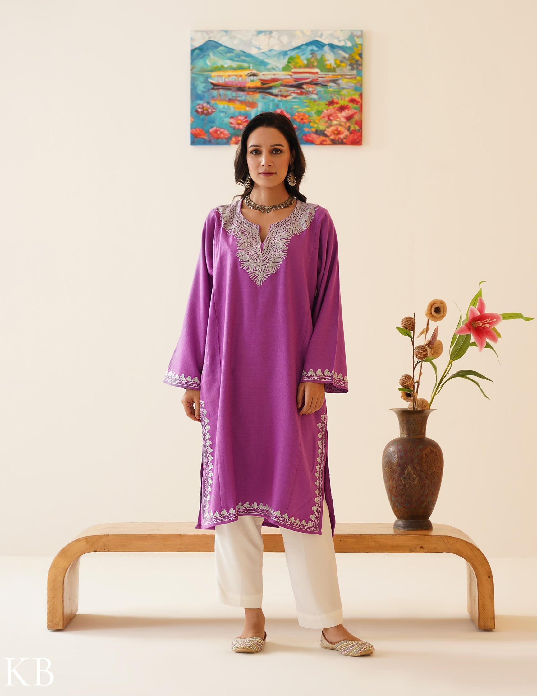 Rang-e-Khizan Orchid Paisley Zari Phiran - Kashmir Box