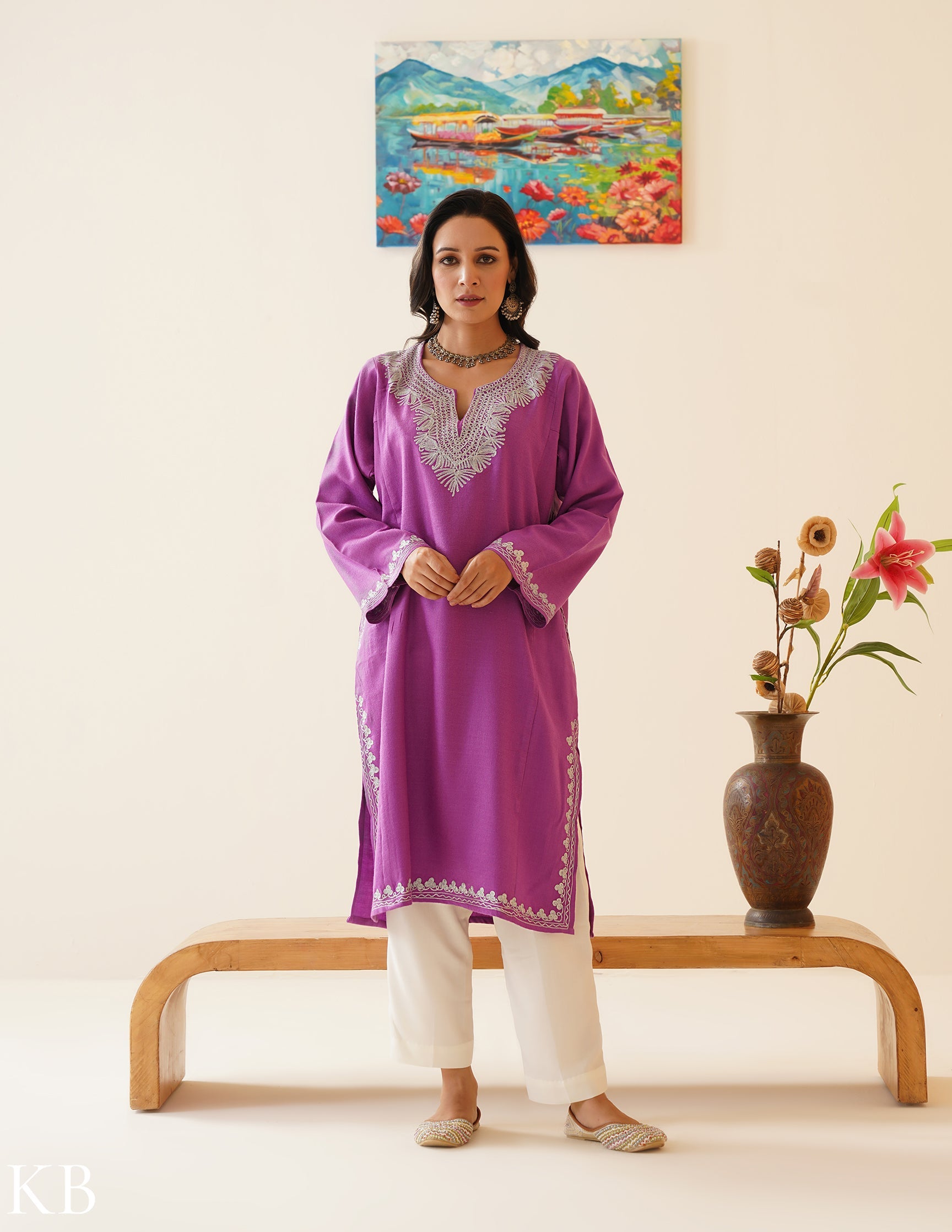Rang-e-Khizan Orchid Paisley Zari Phiran - Kashmir Box