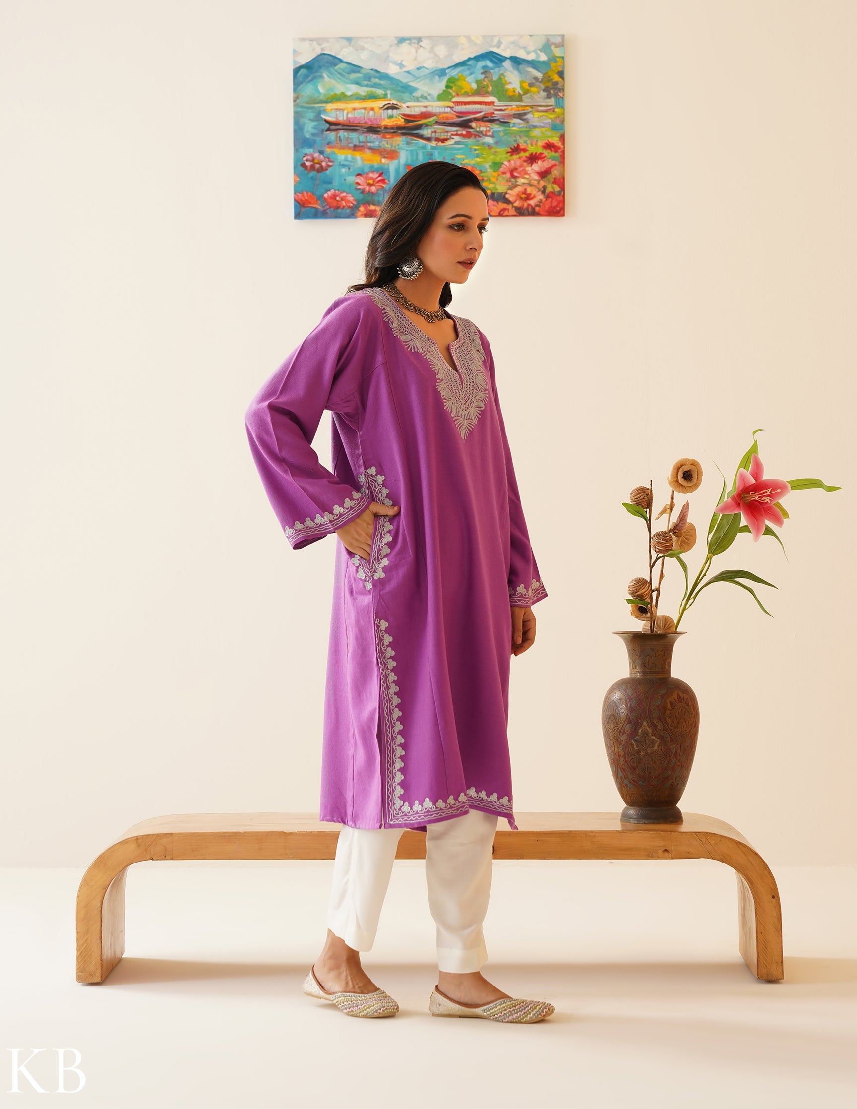 Rang-e-Khizan Orchid Paisley Zari Phiran - Kashmir Box