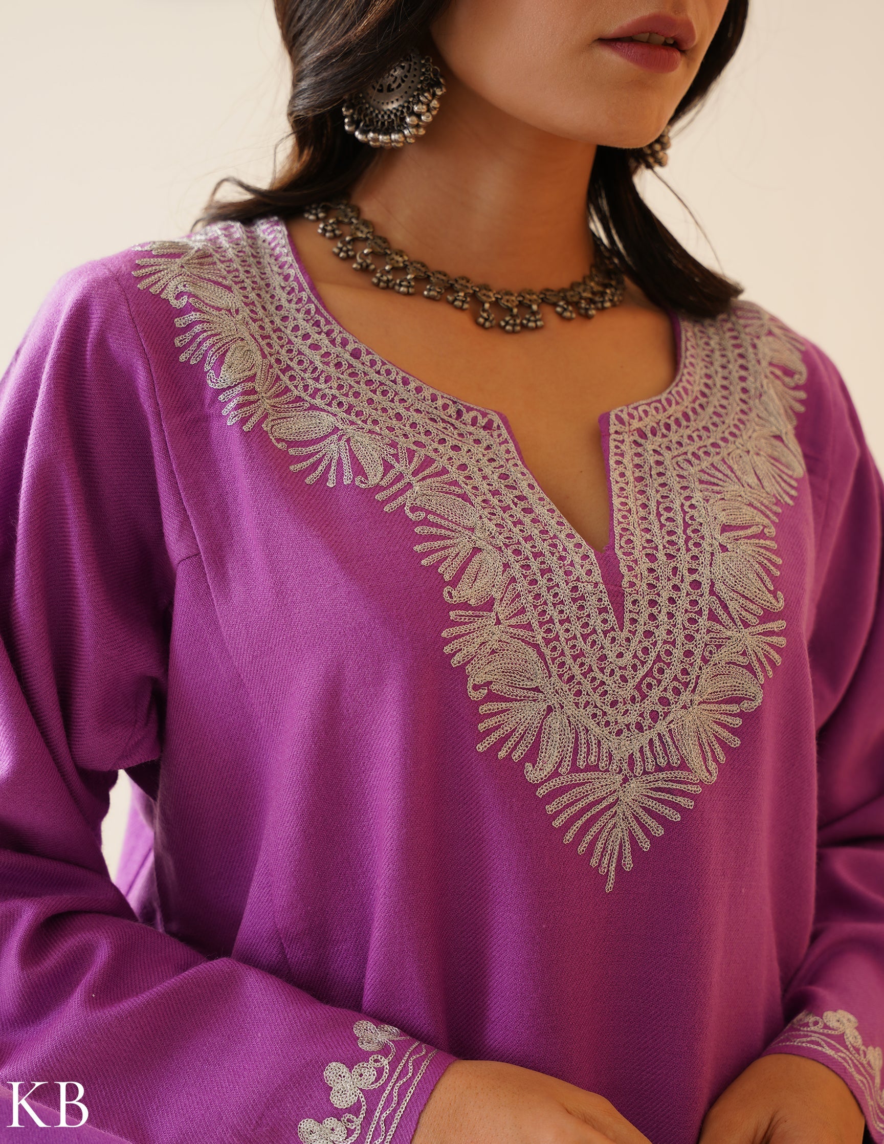 Rang-e-Khizan Orchid Paisley Zari Phiran - Kashmir Box