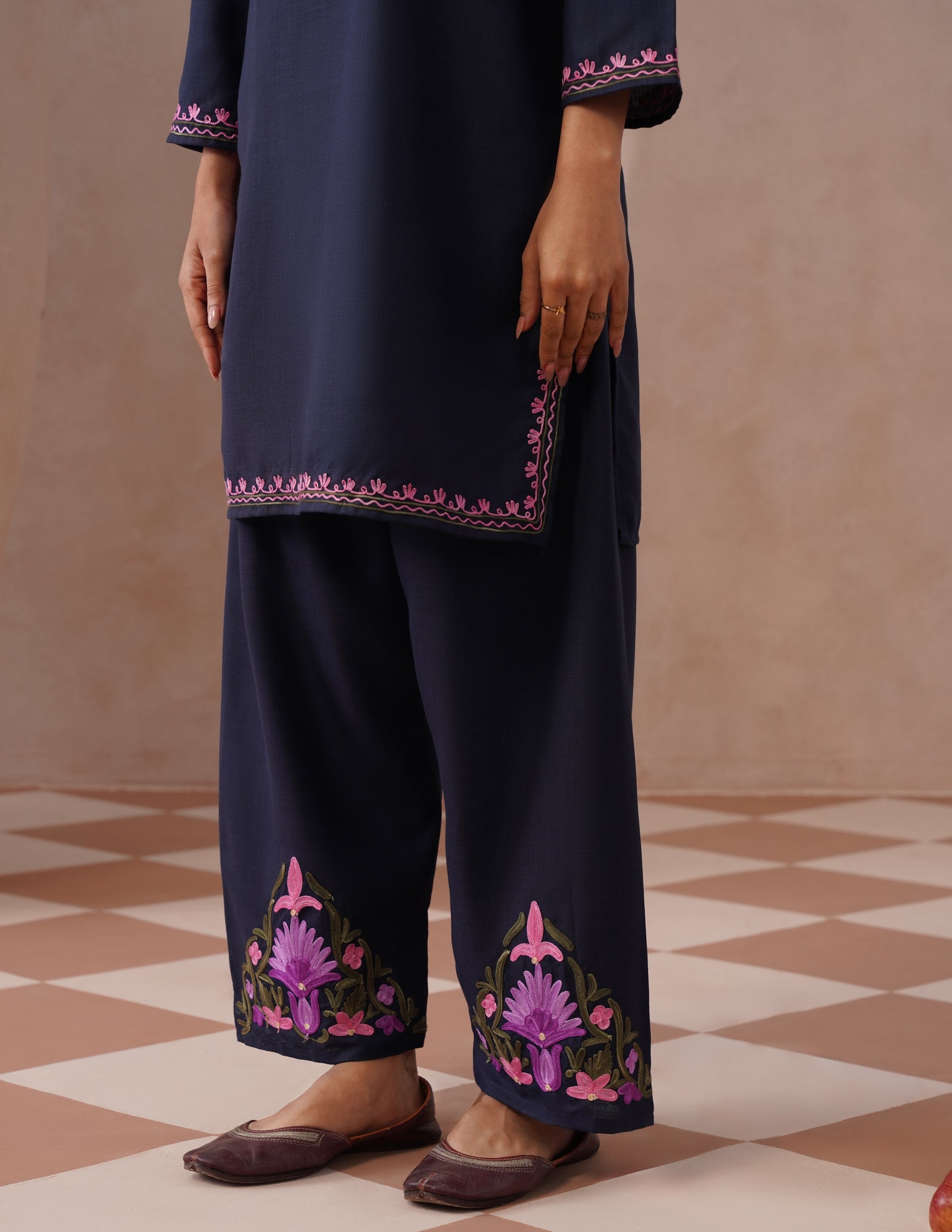Blue Cotton Coordset – Multicolor Aari Embroidery | Daily Ethnic Wear - Kashmir Box