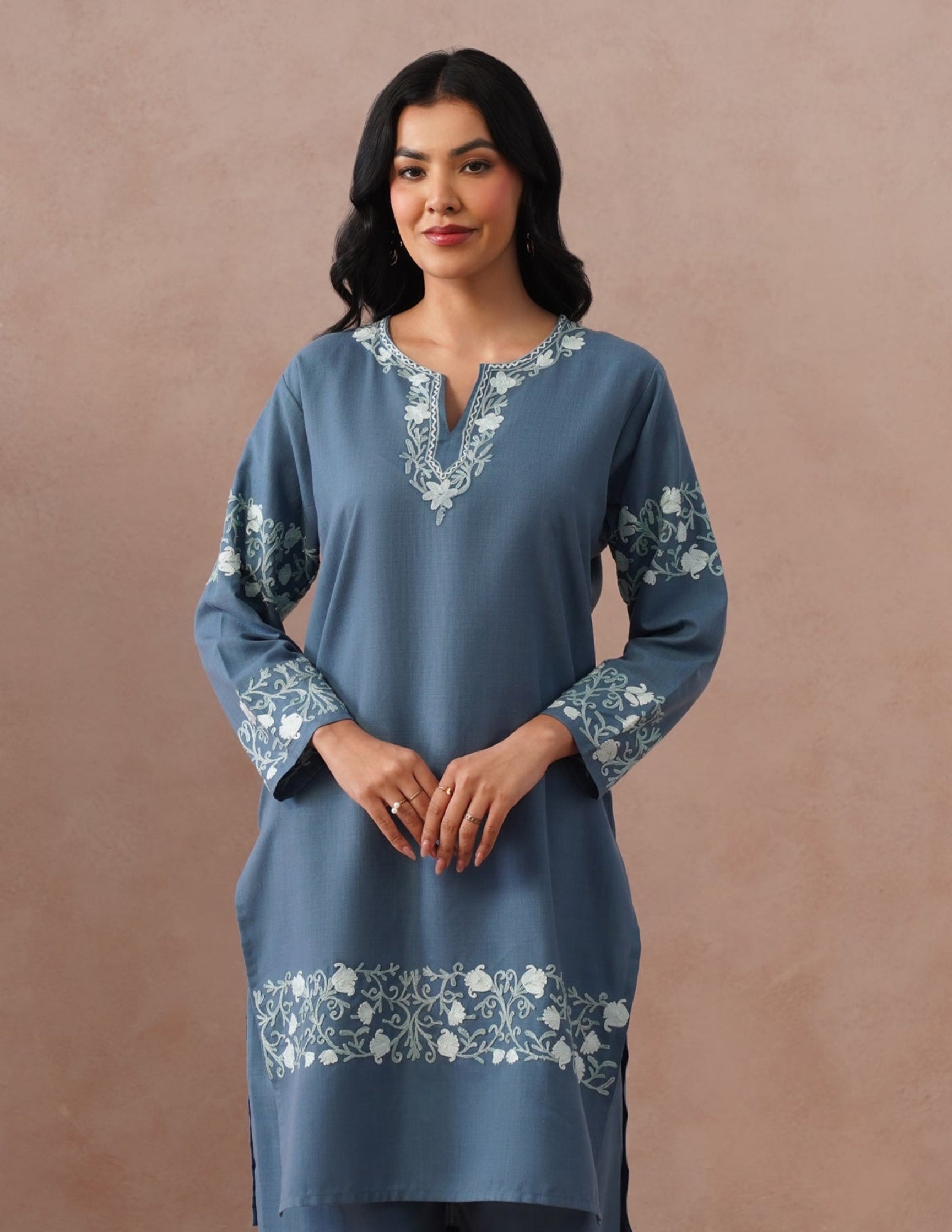 Slate Grey Cotton Coordset – Minimalist Plain | Office & Casual Ethnic Wear - Kashmir Box