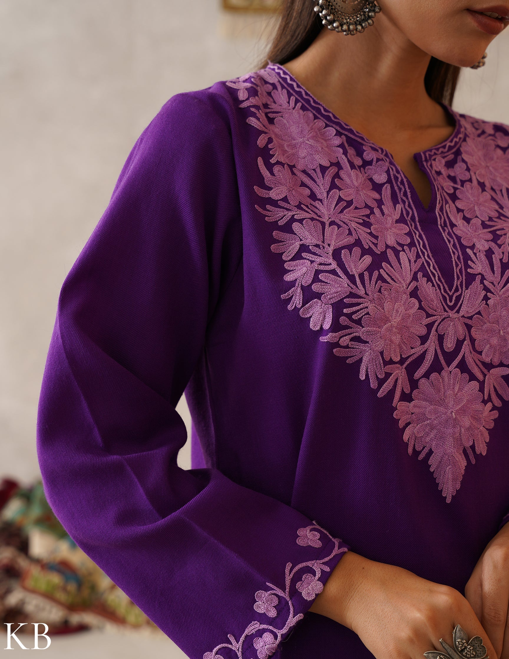 meHER Royal Purple Kashmiri Aari Woollen Co-ord Set - Kashmir Box