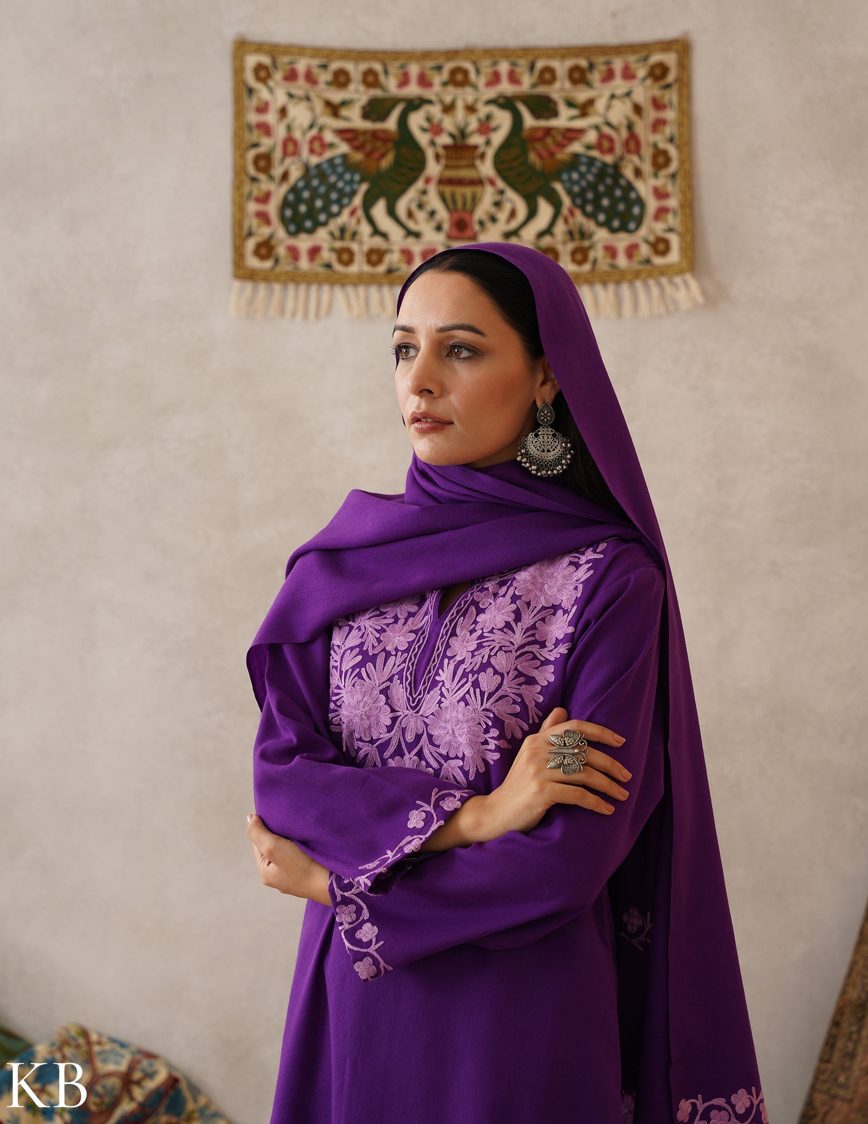 meHER Royal Purple Kashmiri Aari Woollen Co-ord Set - Kashmir Box