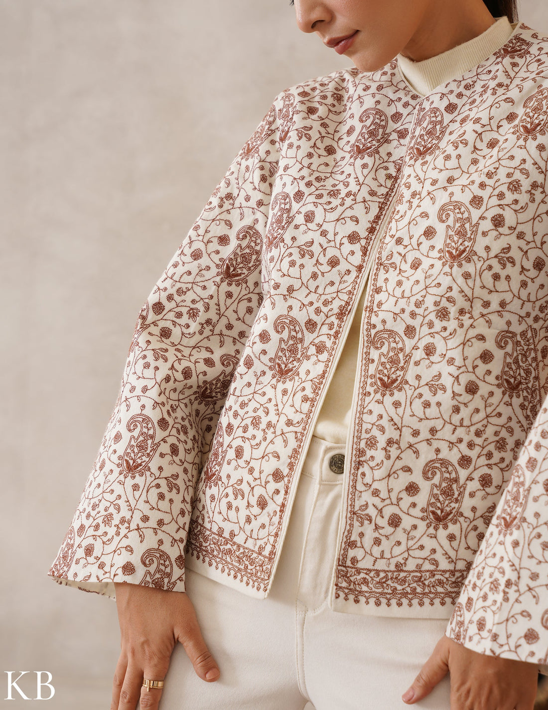 Nayaab Cream Kashmiri Fine Wool Cape Jacket