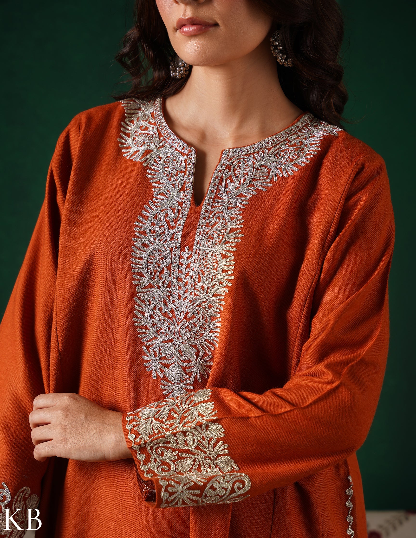 Rang-e-Khizan Rust Paisley Zari Phiran - Kashmir Box