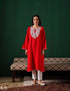 Kashmiri Silver Boti Tilla Embroidered Woollen Phiran – Blood Red | Handcrafted Heritage - Kashmir Box