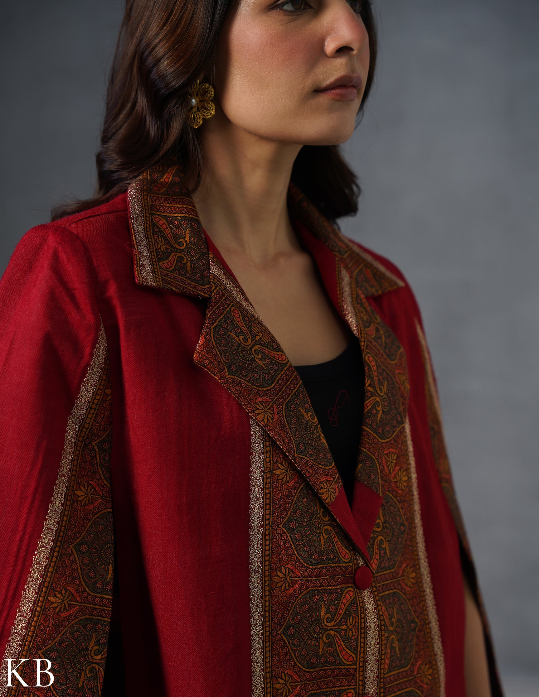 Nayaab Kashmiri Sozni Embroidered Woollen Jacket – Maroon - Kashmir Box