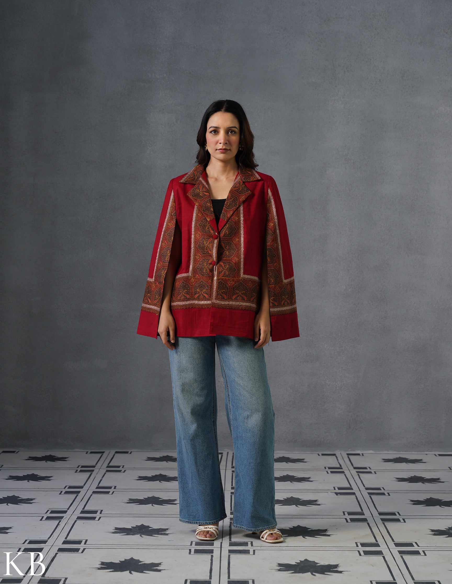 Nayaab Kashmiri Sozni Embroidered Woollen Jacket – Maroon - Kashmir Box