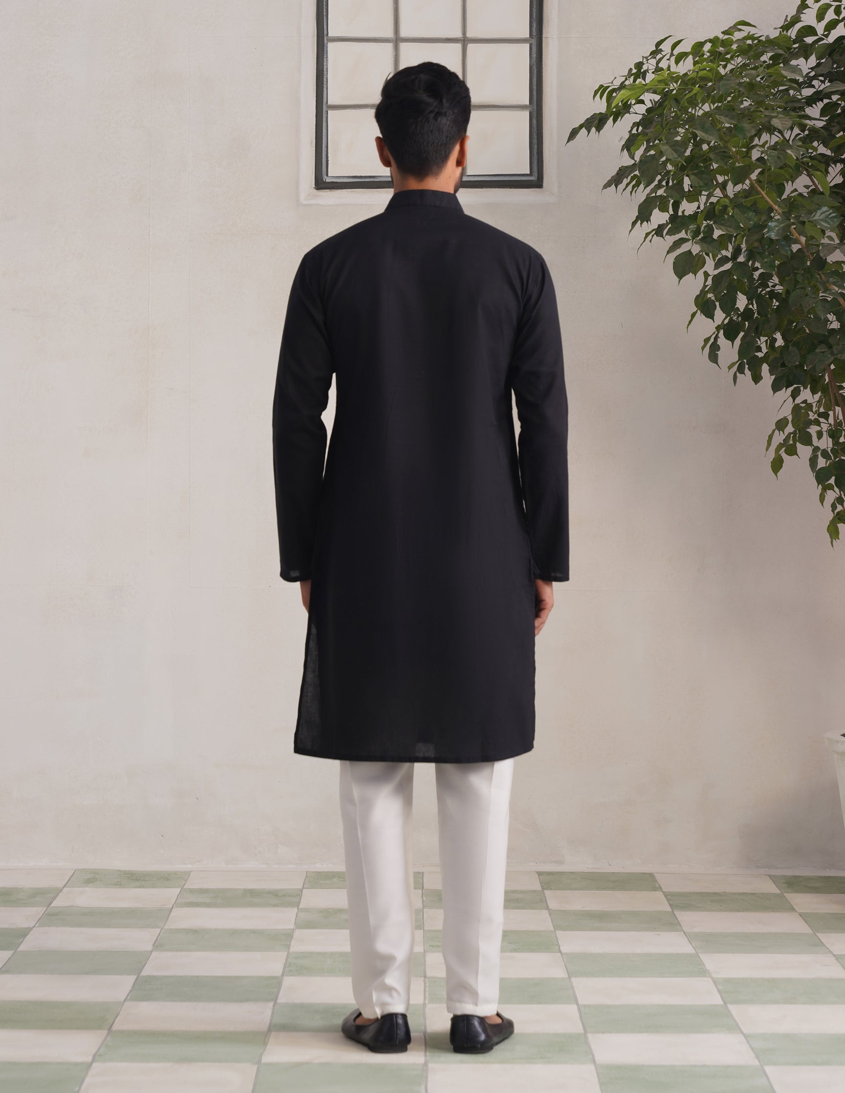 Kashmiri Sozni Multicolour Chinar Linen Cotton Long Kurta – Black | Handcrafted Heritage - Kashmir Box