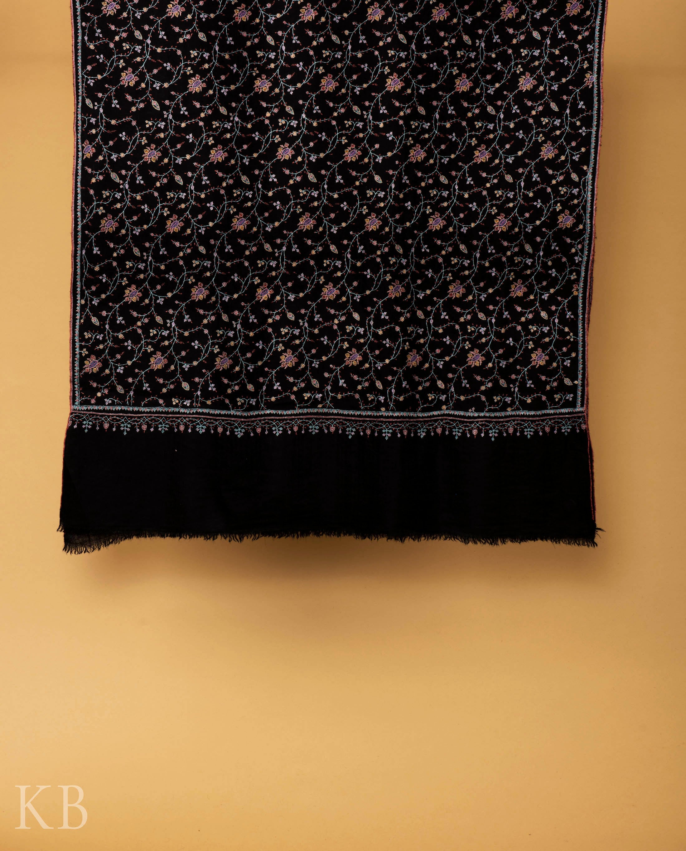 Black Jaldaar Embroidered GI Pashmina Shawl - Kashmir Box