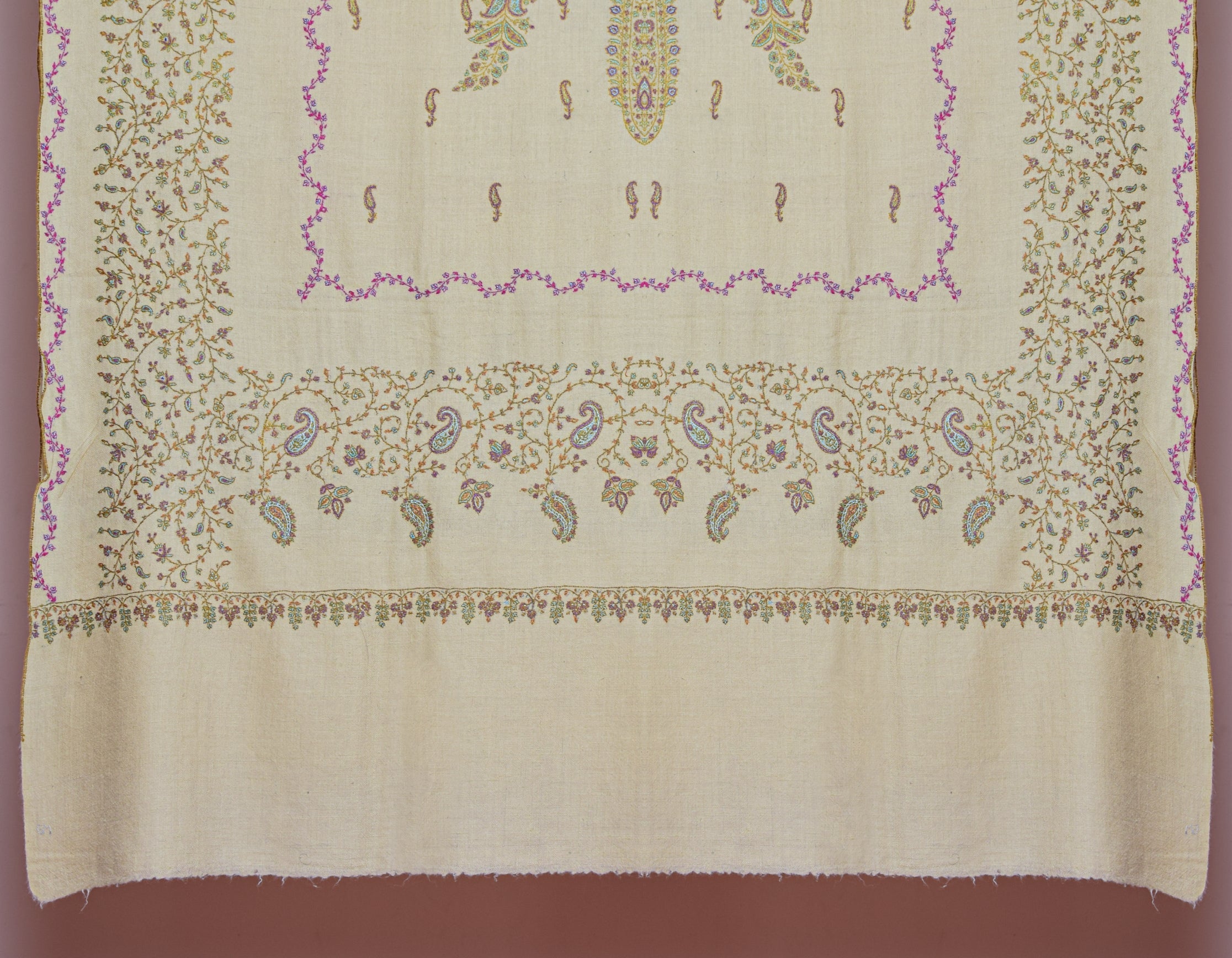 Buttercream Handwoven Border Embroidered Cashmere Pashmina Shawl
