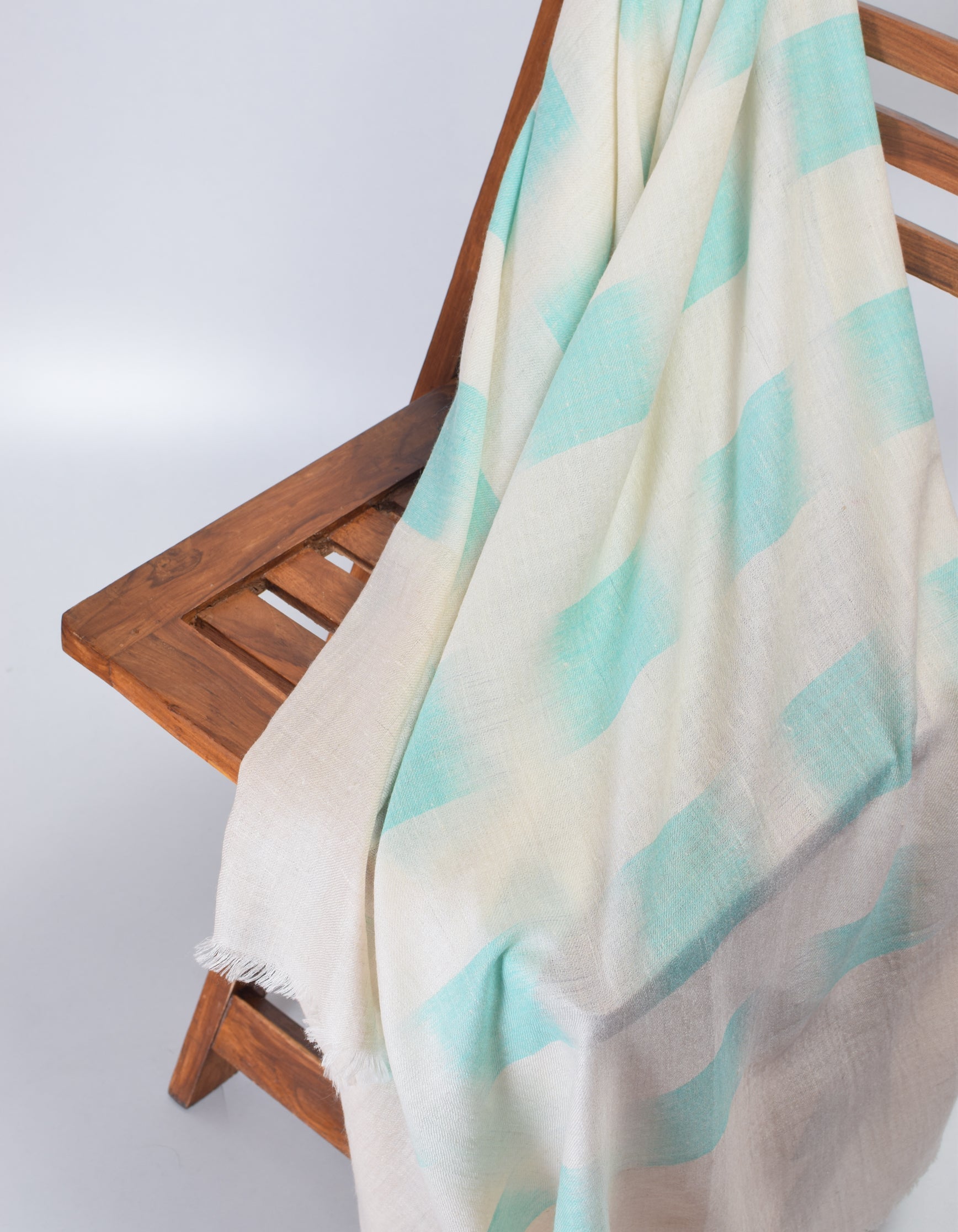 Handwoven Seafoam Ikat Pattern Cashmere Pashmina Stole - Kashmir Box