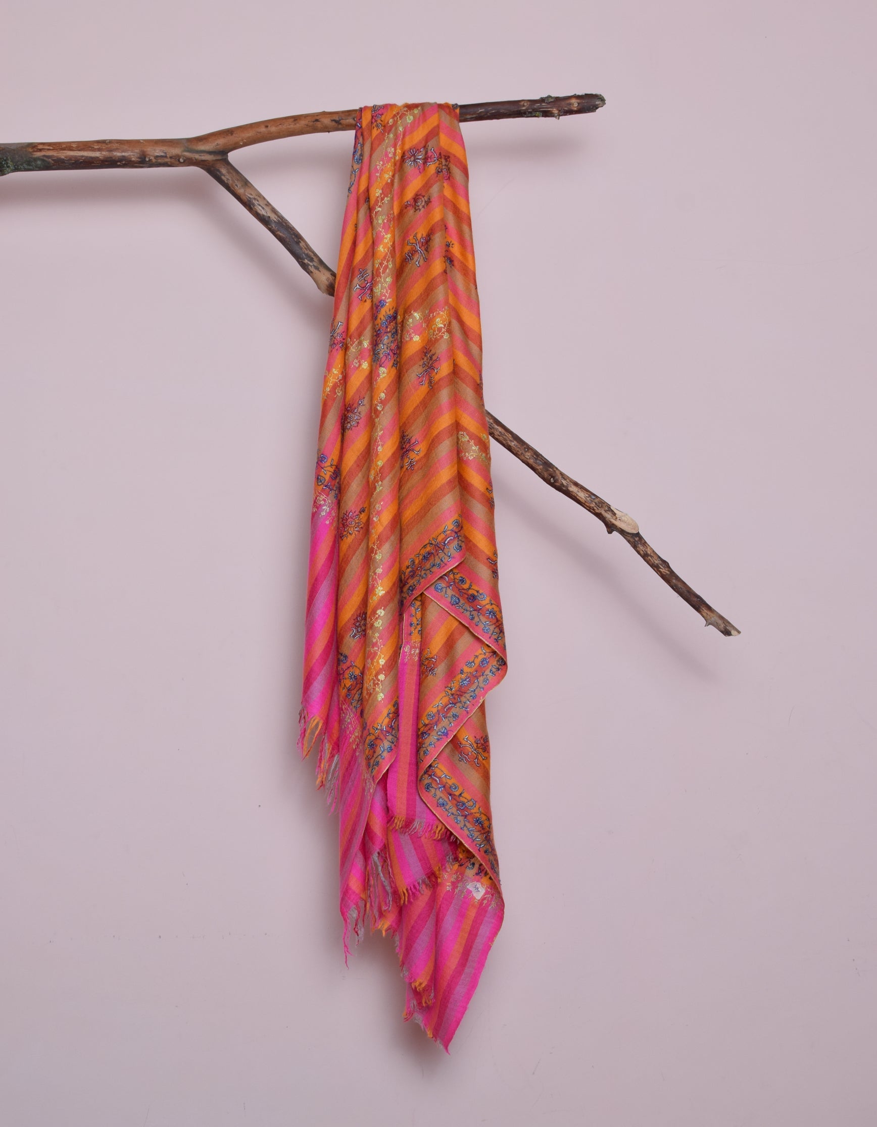 Modern Multicoloured Stripes Handwoven Sozni Embroidered Cashmere Pashmina Stole - Kashmir Box