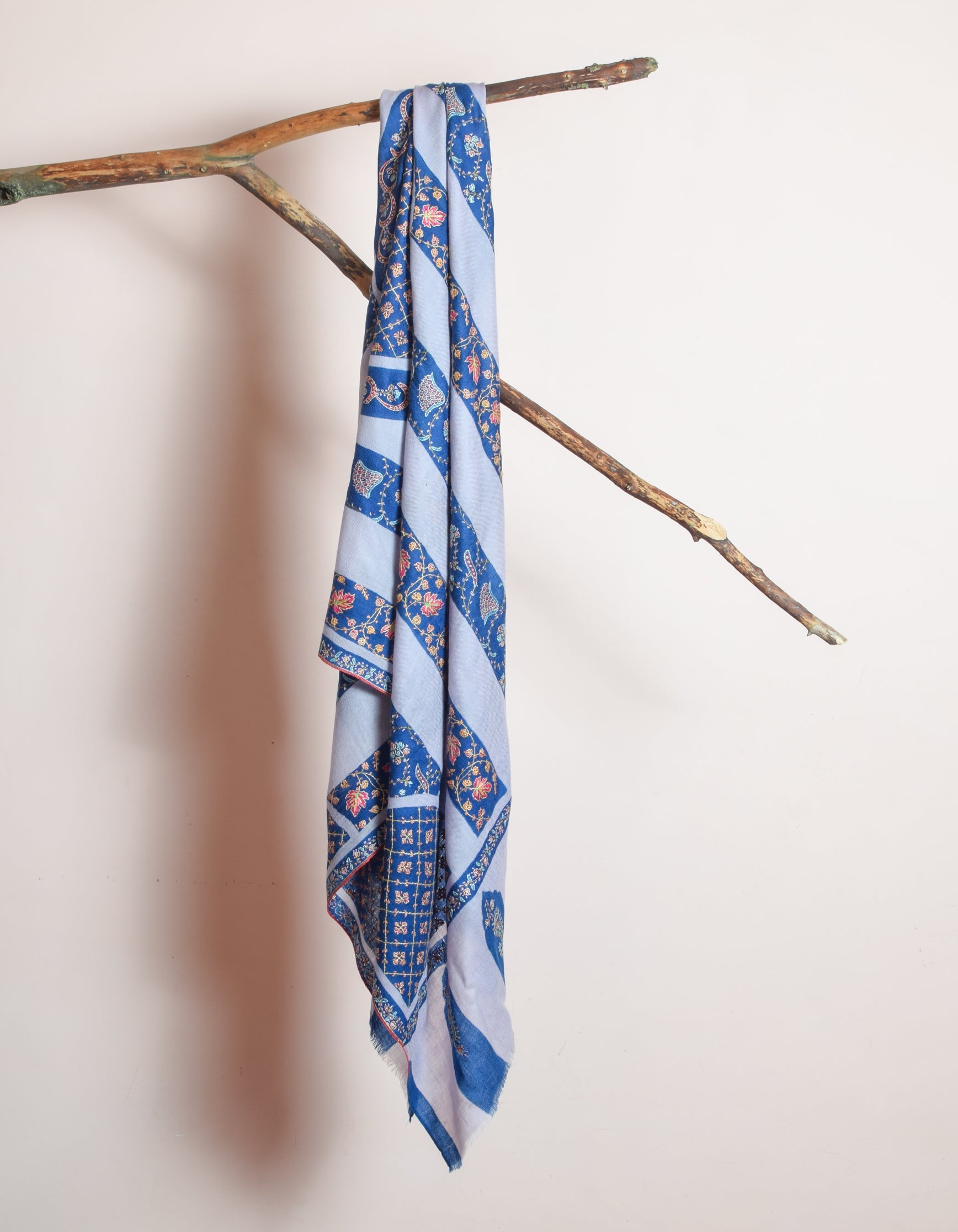 Modern Circle Stripes Handwoven Embroidered Cashmere Pashmina Shawl - Kashmir Box