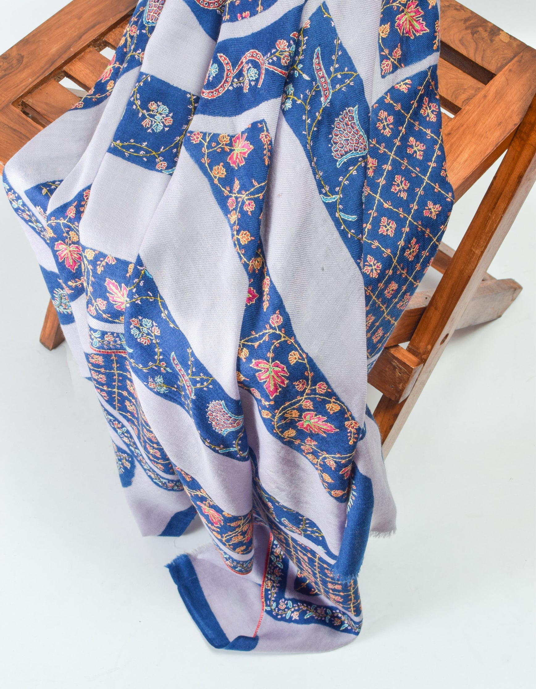 Modern Circle Stripes Handwoven Embroidered Cashmere Pashmina Shawl - Kashmir Box