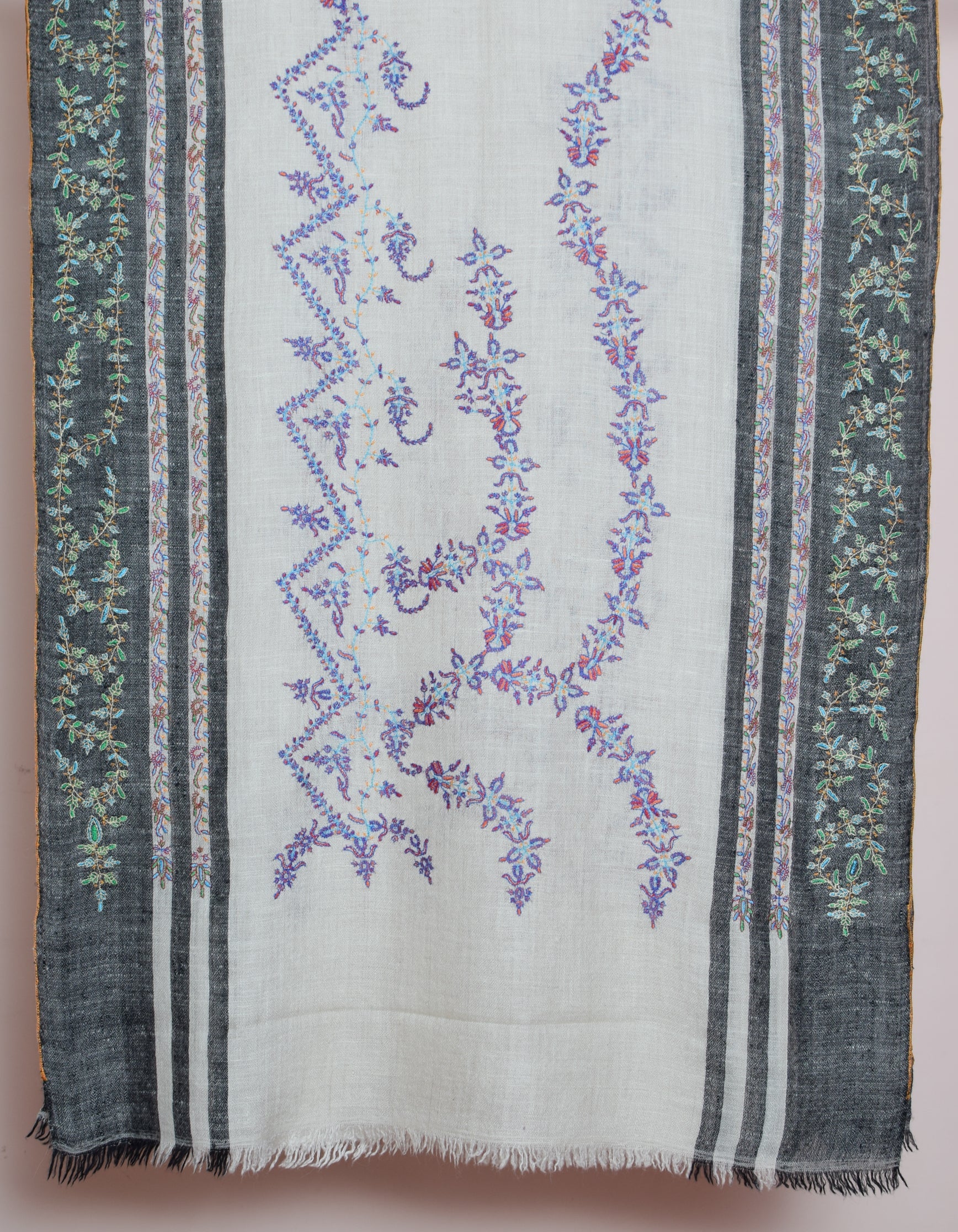 Modern Cream Multi-Pattern Handwoven Embroidered Cashmere Pashmina Stole - Kashmir Box