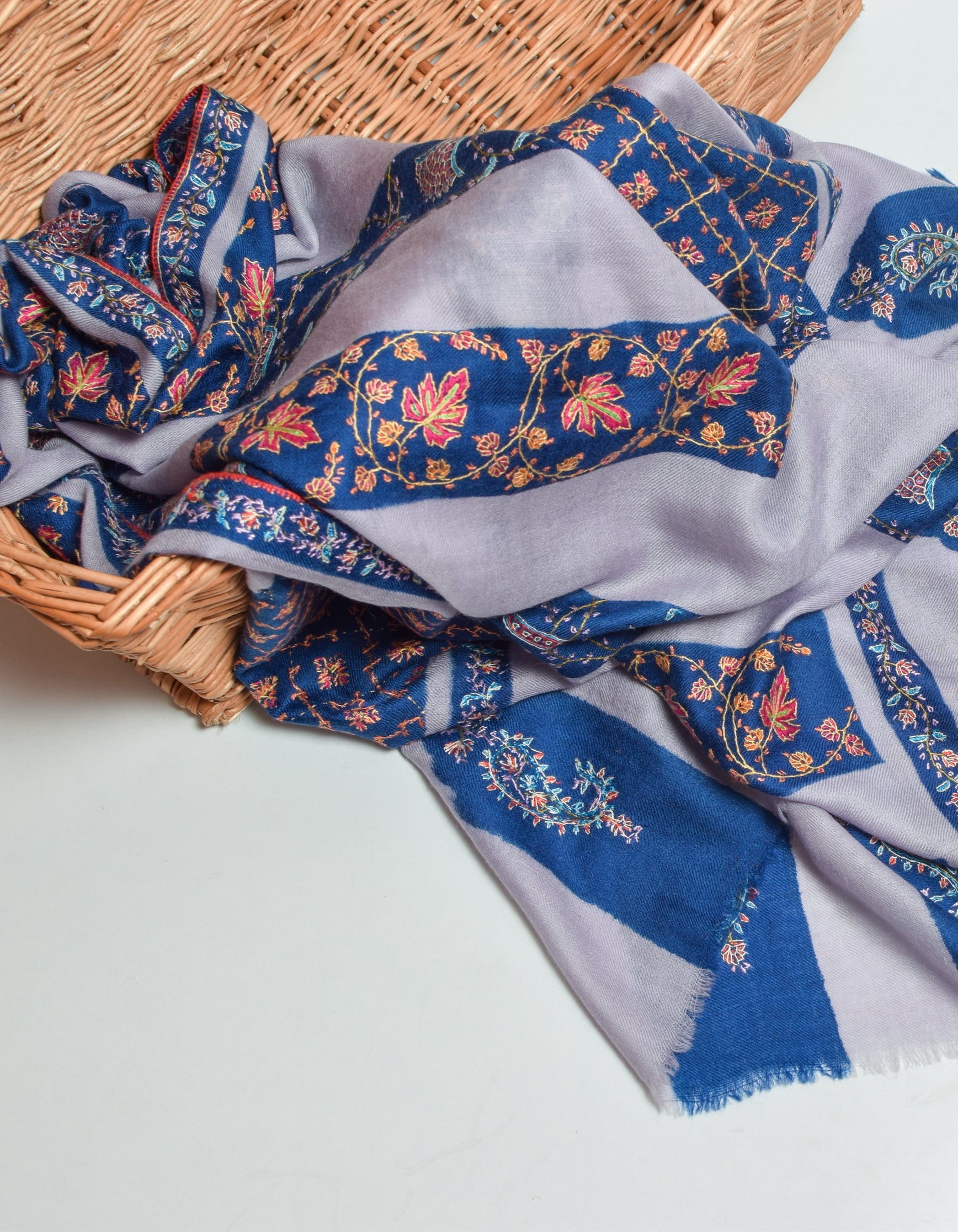 Modern Circle Stripes Handwoven Embroidered Cashmere Pashmina Shawl - Kashmir Box