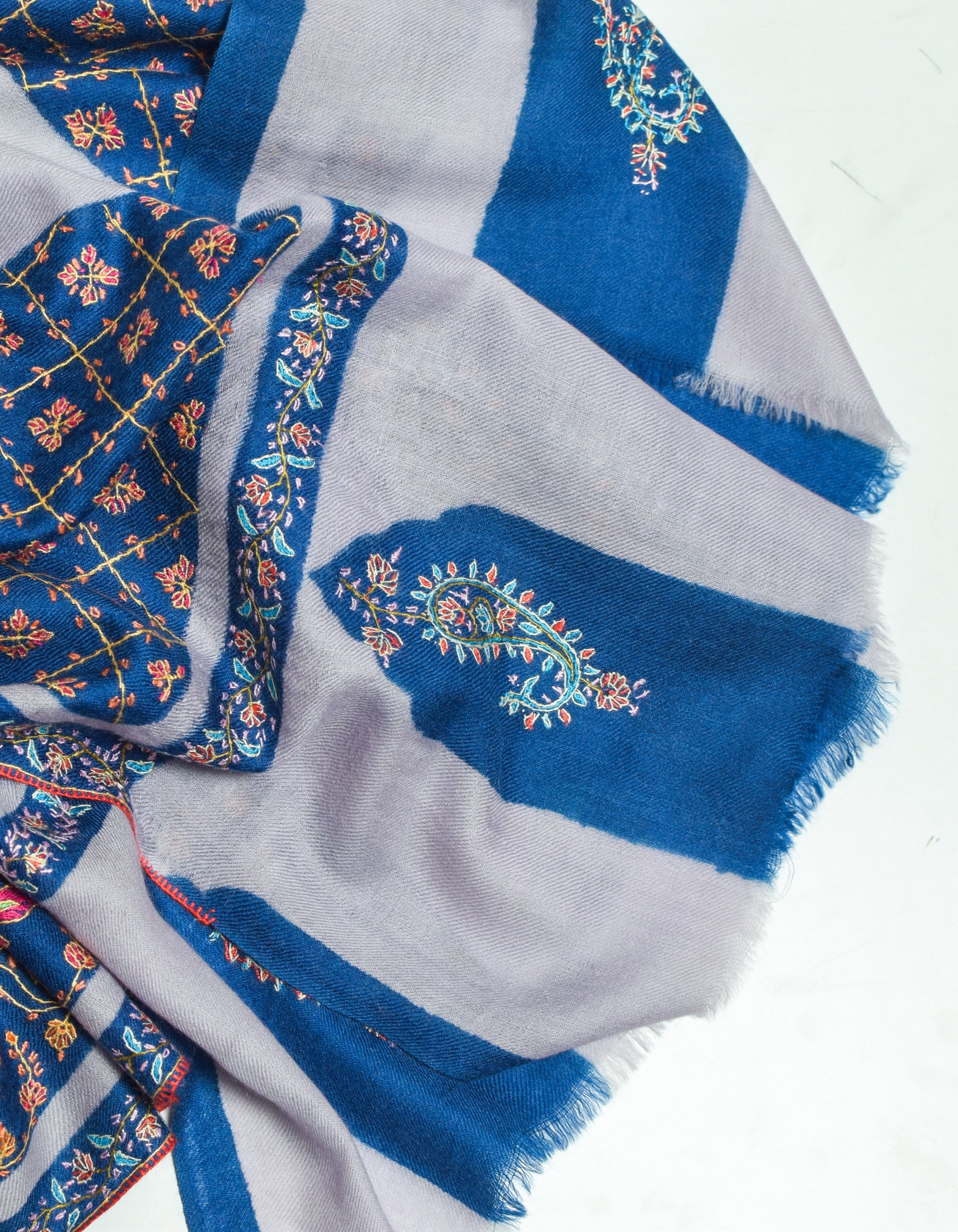 Modern Circle Stripes Handwoven Embroidered Cashmere Pashmina Shawl - Kashmir Box