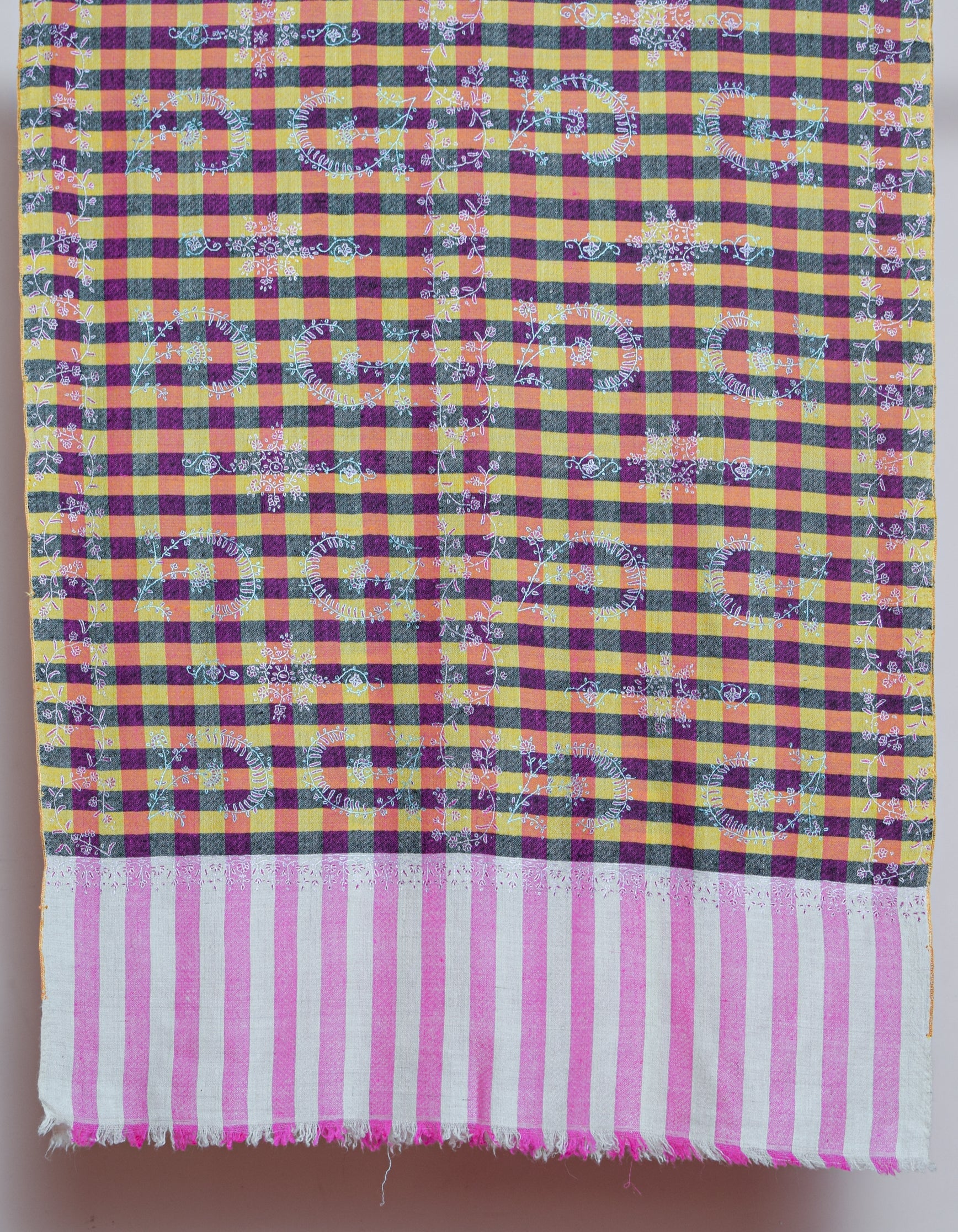 Modern Royal Check Multi-Pattern Handwoven Embroidered Cashmere Pashmina Stole - Kashmir Box