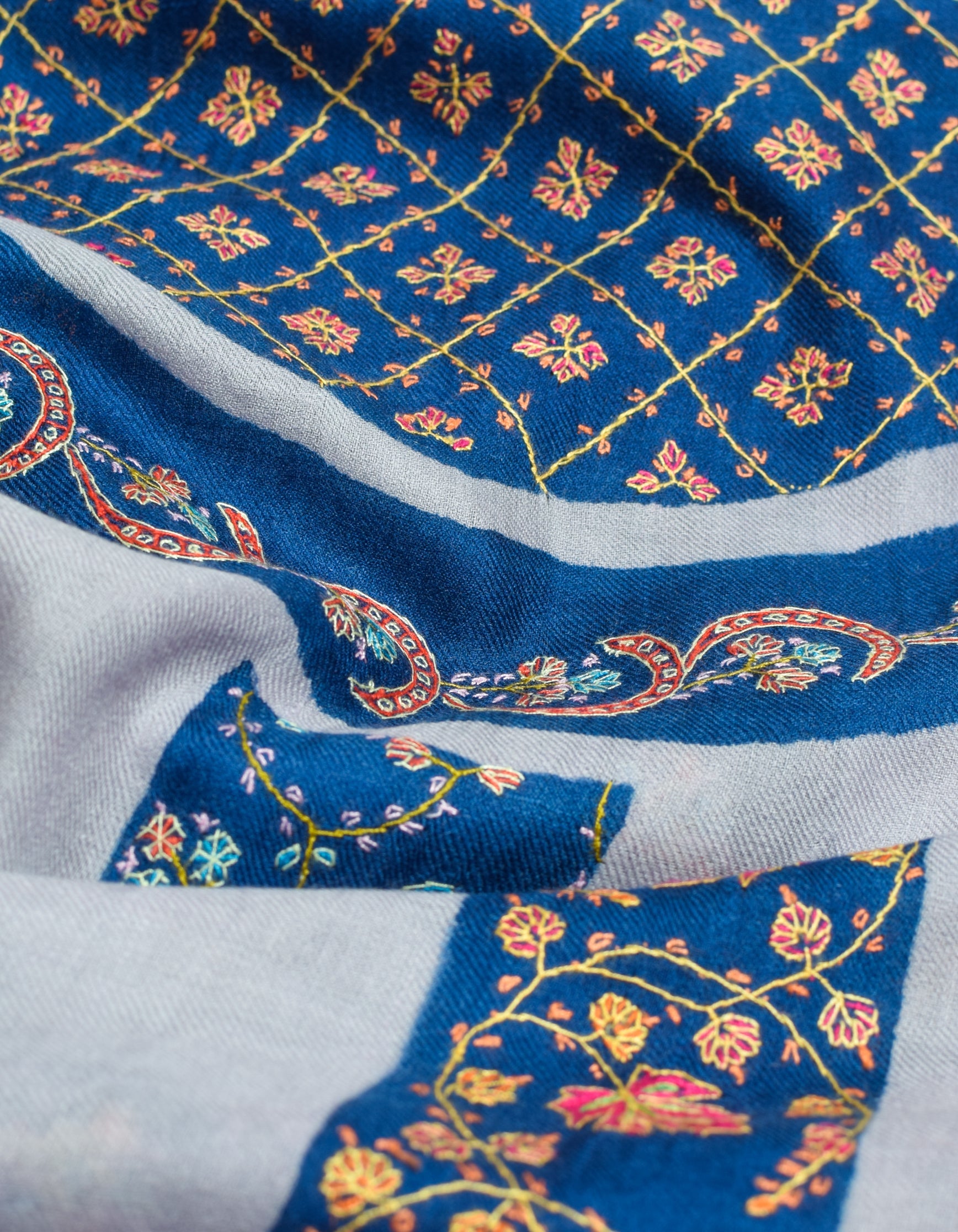Modern Circle Stripes Handwoven Embroidered Cashmere Pashmina Shawl - Kashmir Box