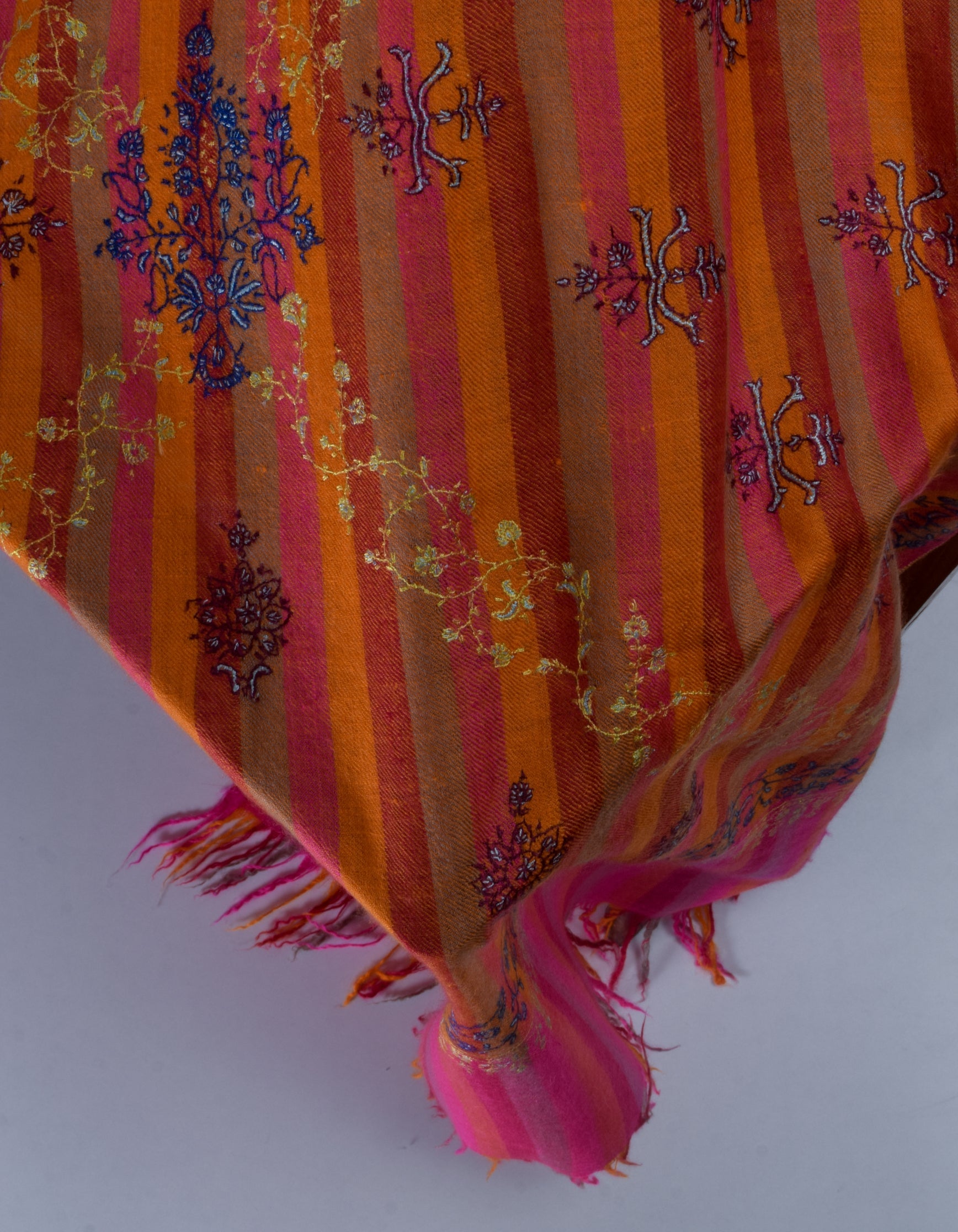 Modern Multicoloured Stripes Handwoven Sozni Embroidered Cashmere Pashmina Stole - Kashmir Box