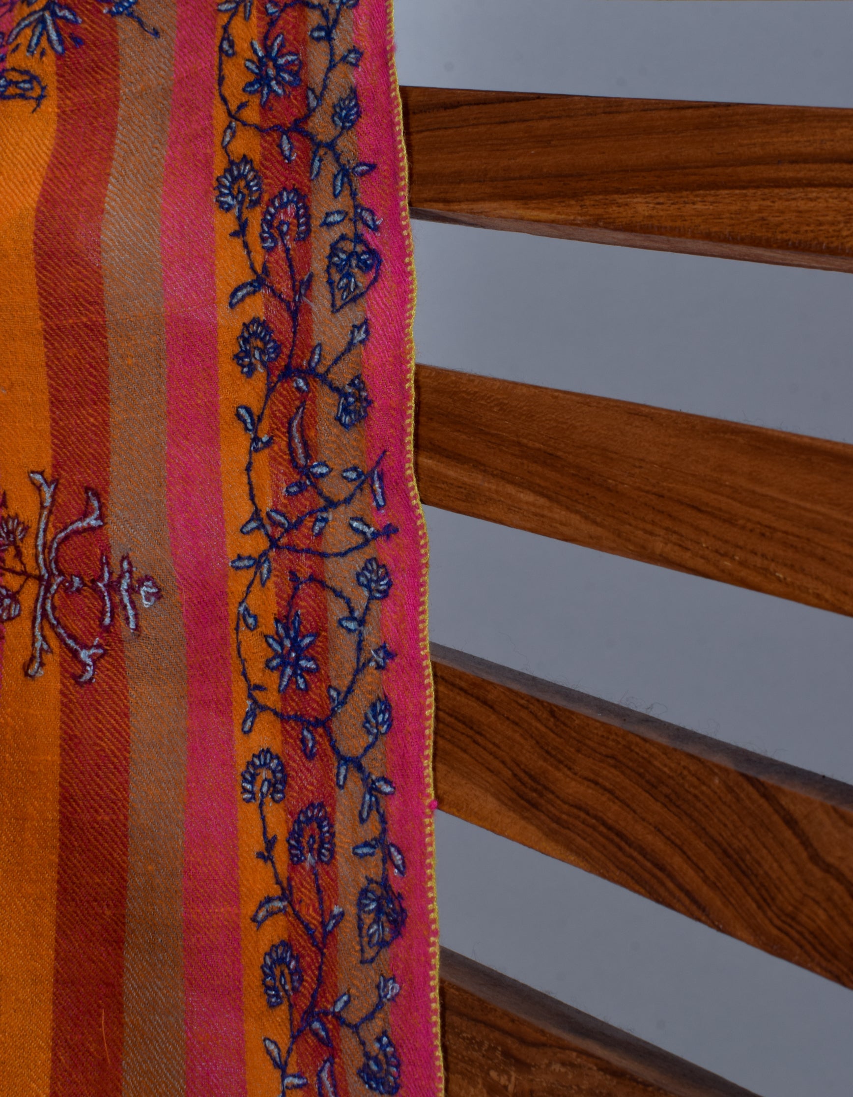 Modern Multicoloured Stripes Handwoven Sozni Embroidered Cashmere Pashmina Stole - Kashmir Box