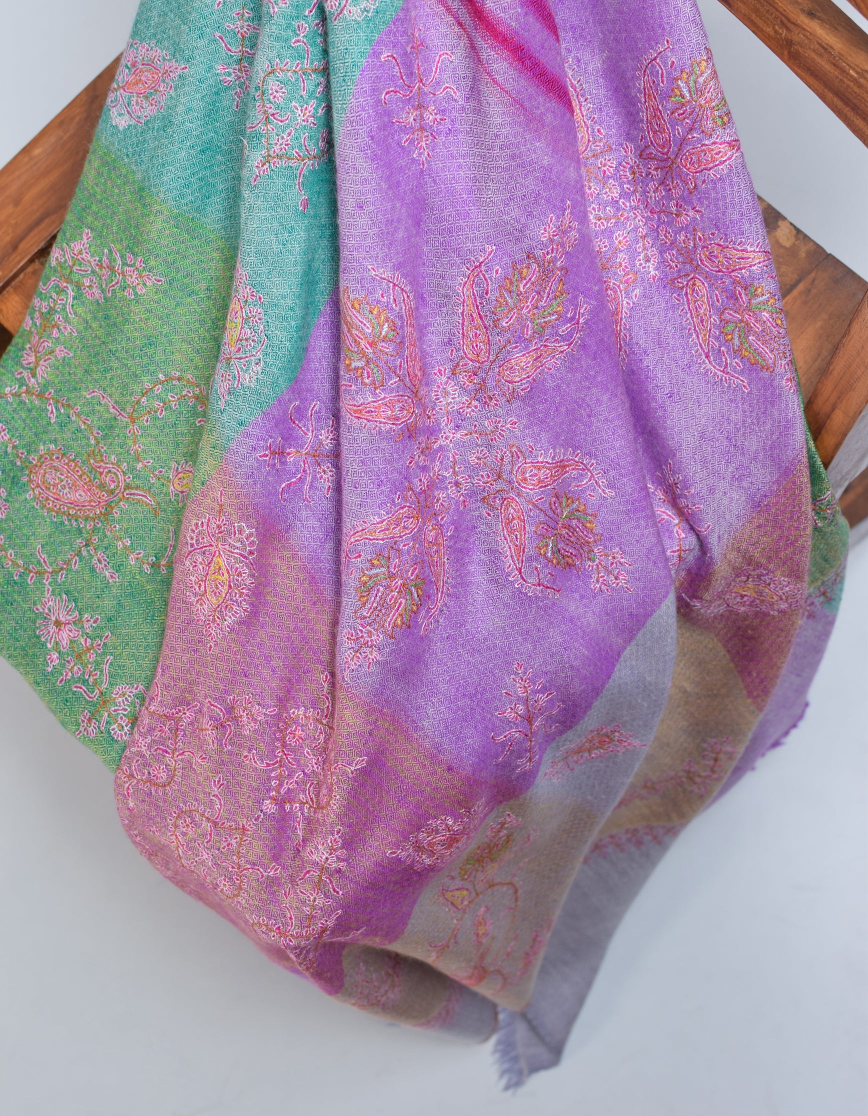 Modern Multi-Pattern Bands Handwoven Embroidered Cashmere Pashmina Stole - Kashmir Box