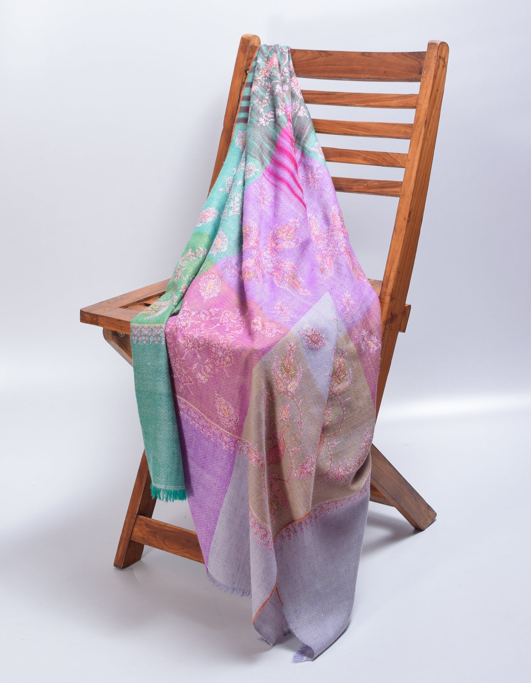 Modern Multi-Pattern Bands Handwoven Embroidered Cashmere Pashmina Stole - Kashmir Box