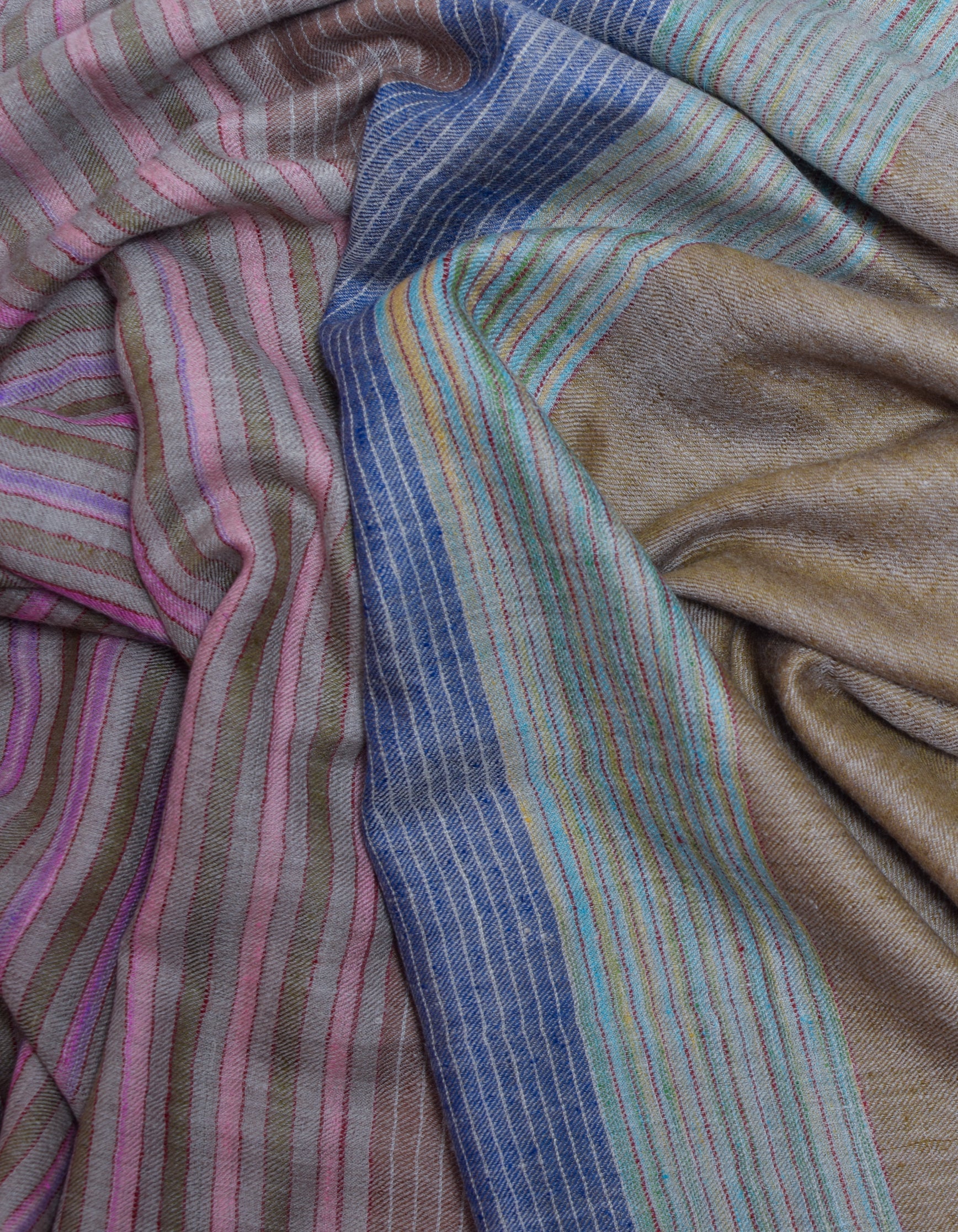 Olive Haze Handwoven Striped Cashmere Pashmina Stole - Kashmir Box