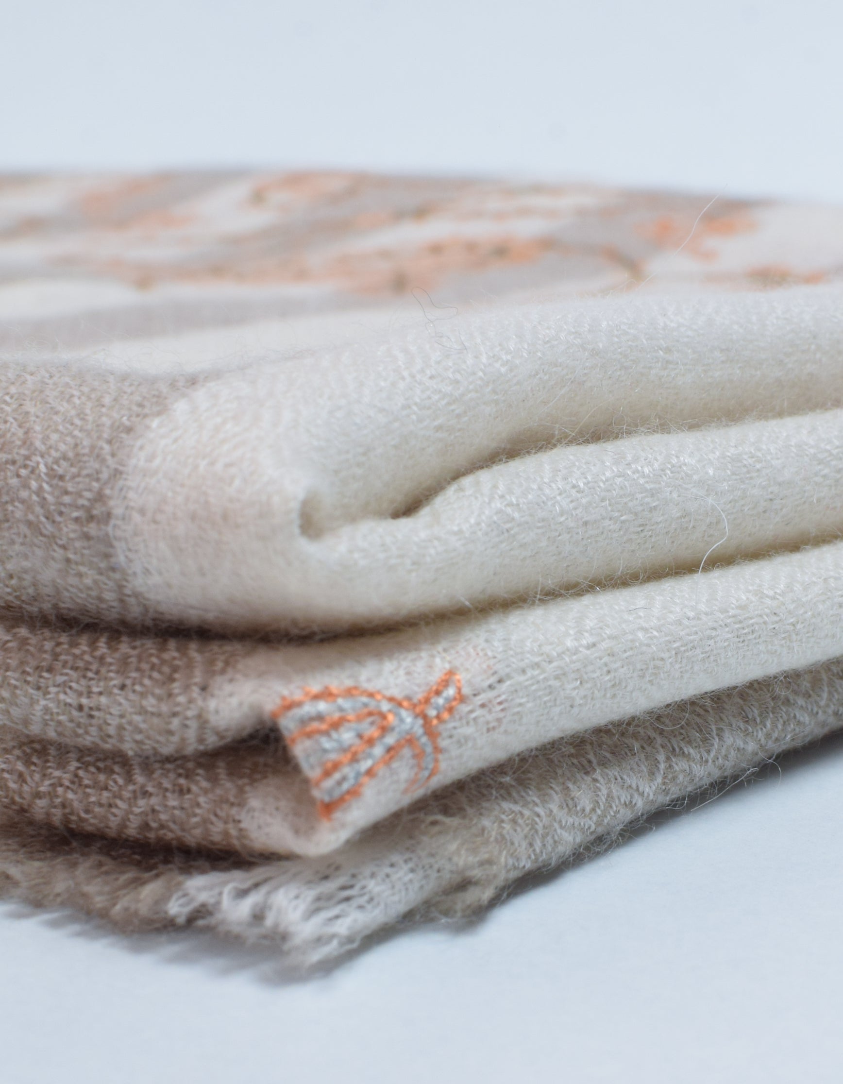 Natural Cream n Grey Stripes Handwoven Sozni Embroidered Cashmere Pashmina Stole - Kashmir Box