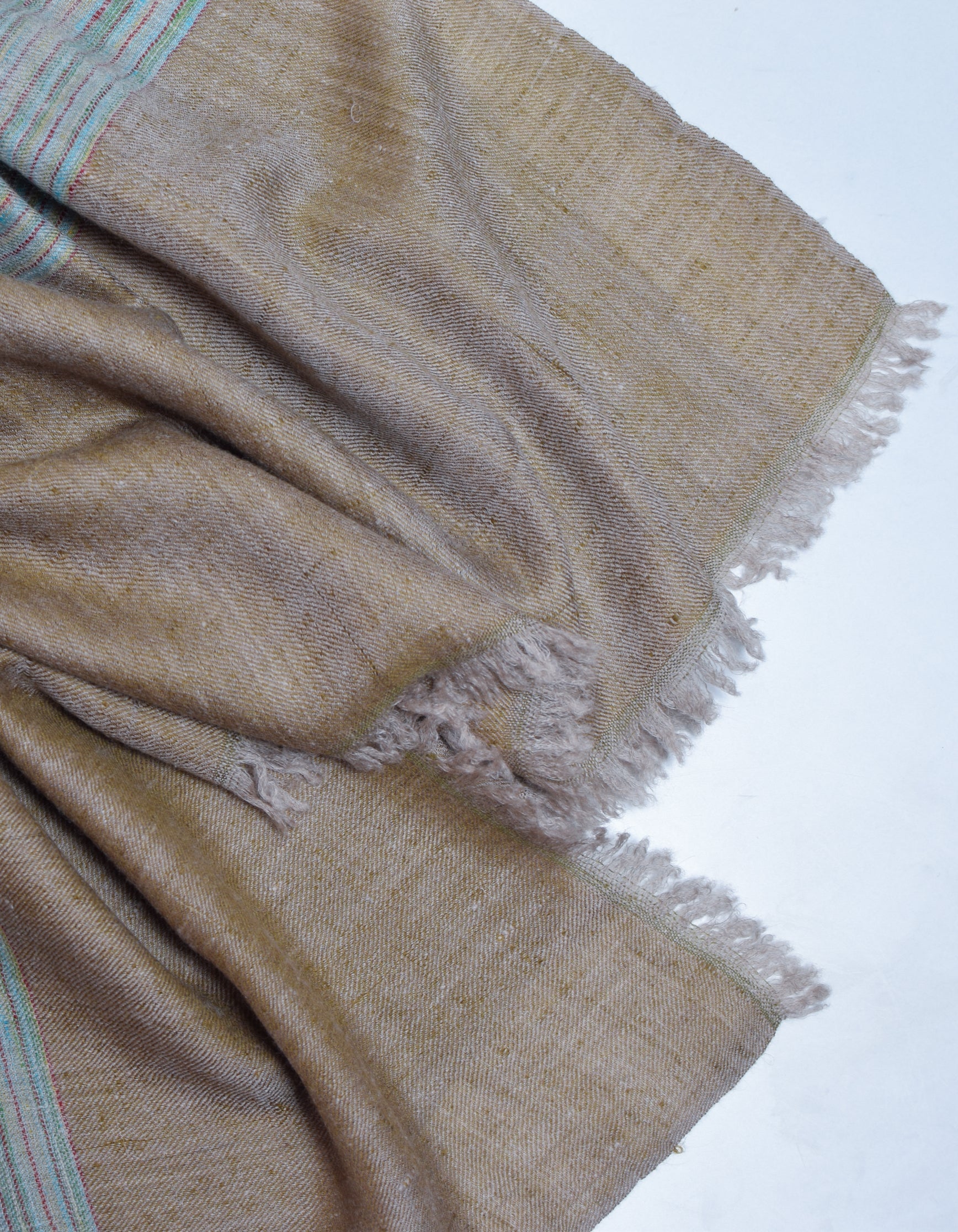 Olive Haze Handwoven Striped Cashmere Pashmina Stole - Kashmir Box