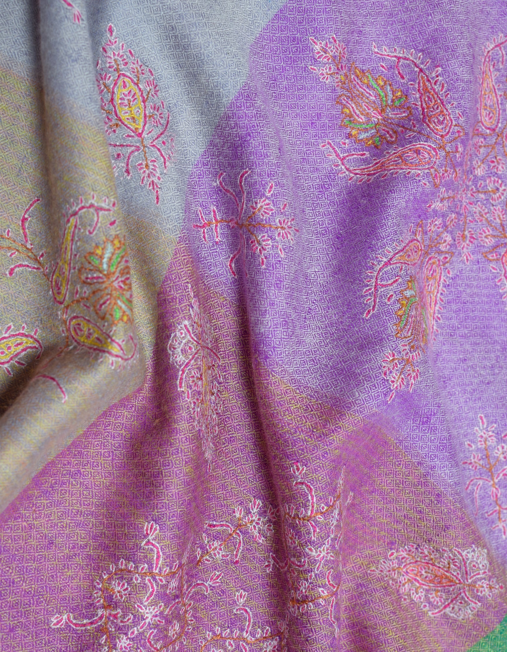 Modern Multi-Pattern Bands Handwoven Embroidered Cashmere Pashmina Stole - Kashmir Box
