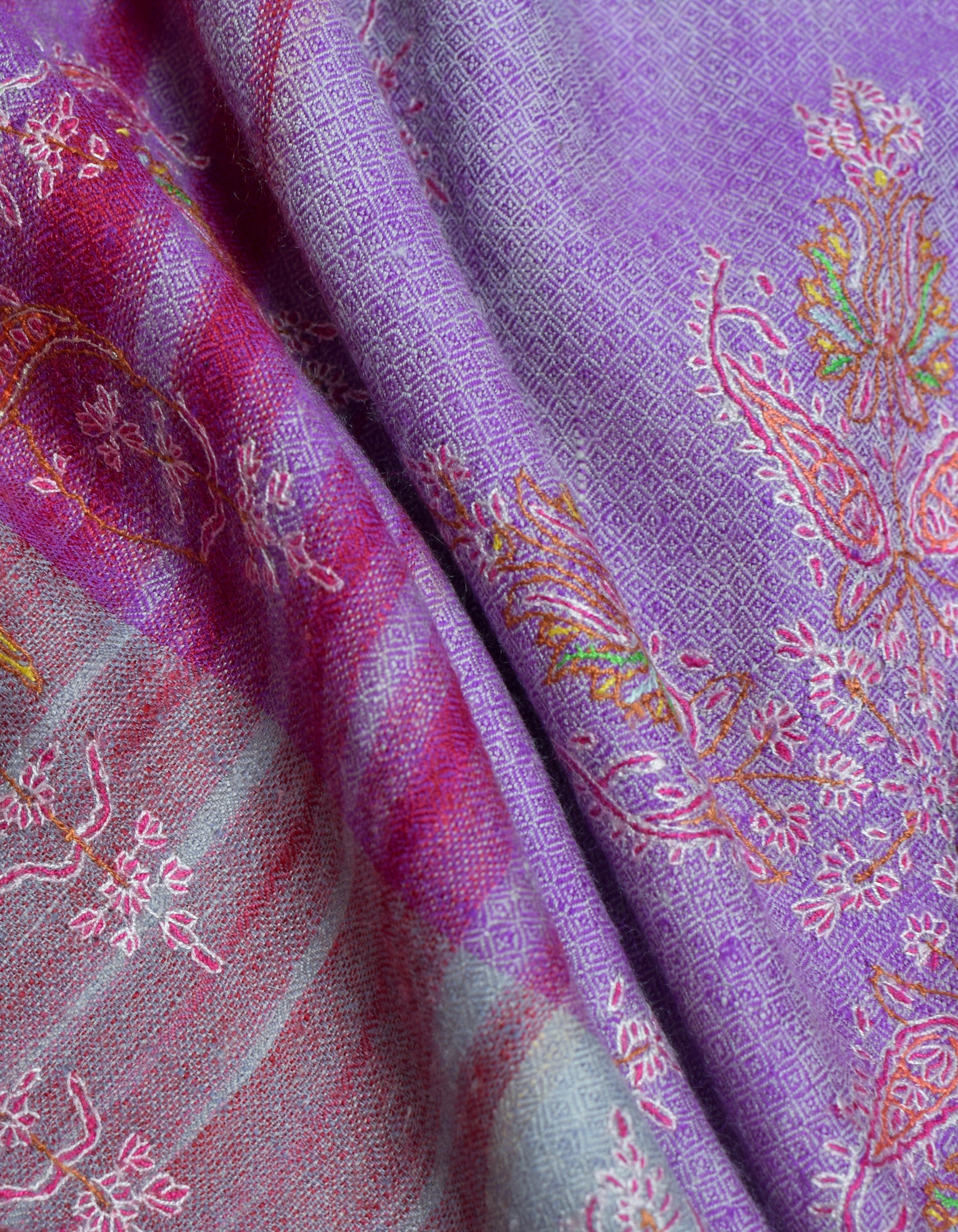 Modern Multi-Pattern Bands Handwoven Embroidered Cashmere Pashmina Stole - Kashmir Box