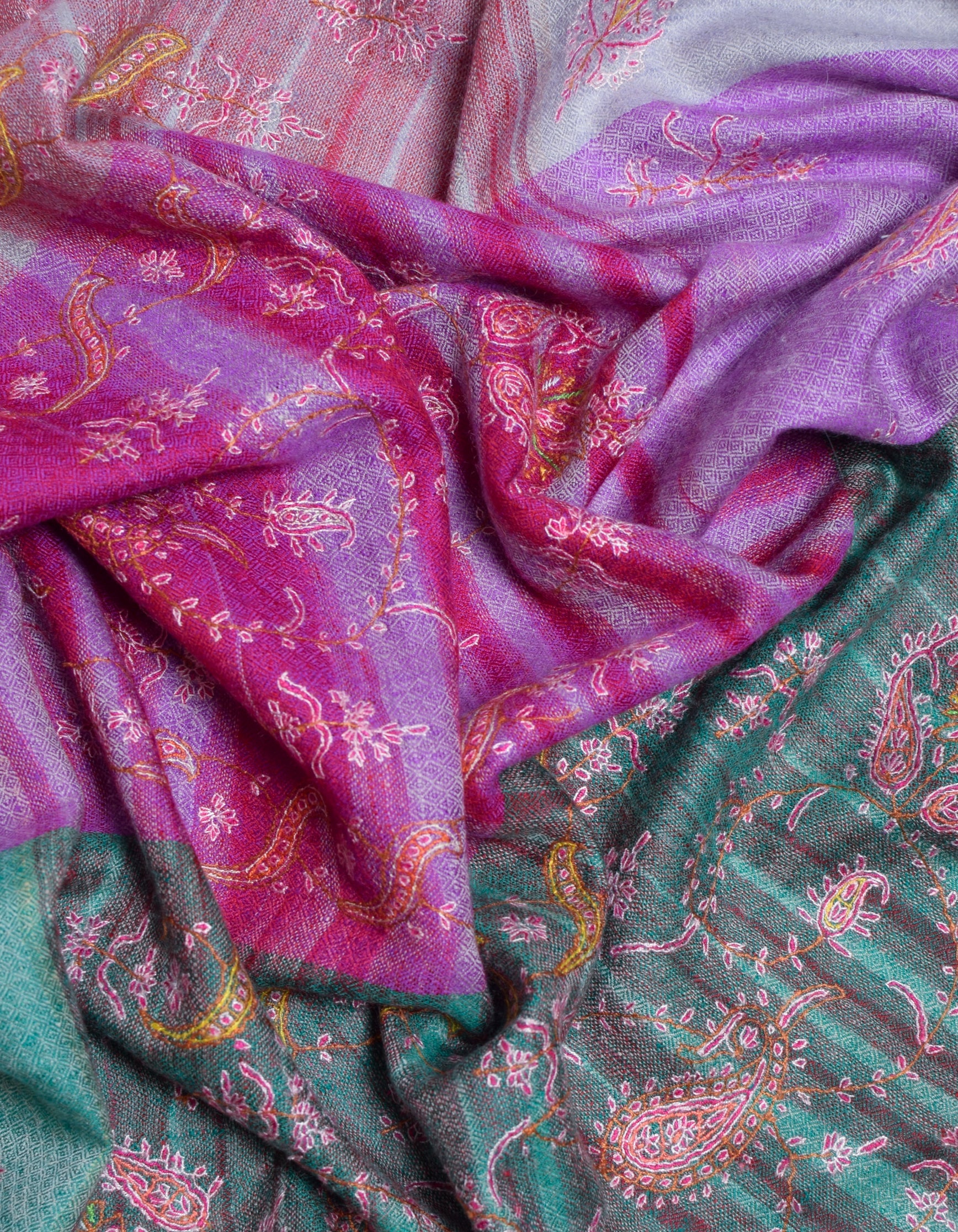 Modern Multi-Pattern Bands Handwoven Embroidered Cashmere Pashmina Stole - Kashmir Box