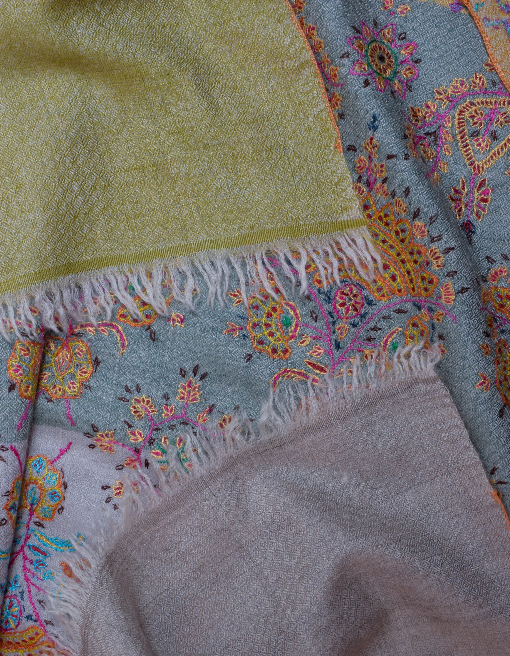 Modern Stripes Handwoven Multicolour Sozni Embroidered Cashmere Pashmina Stole - Kashmir Box