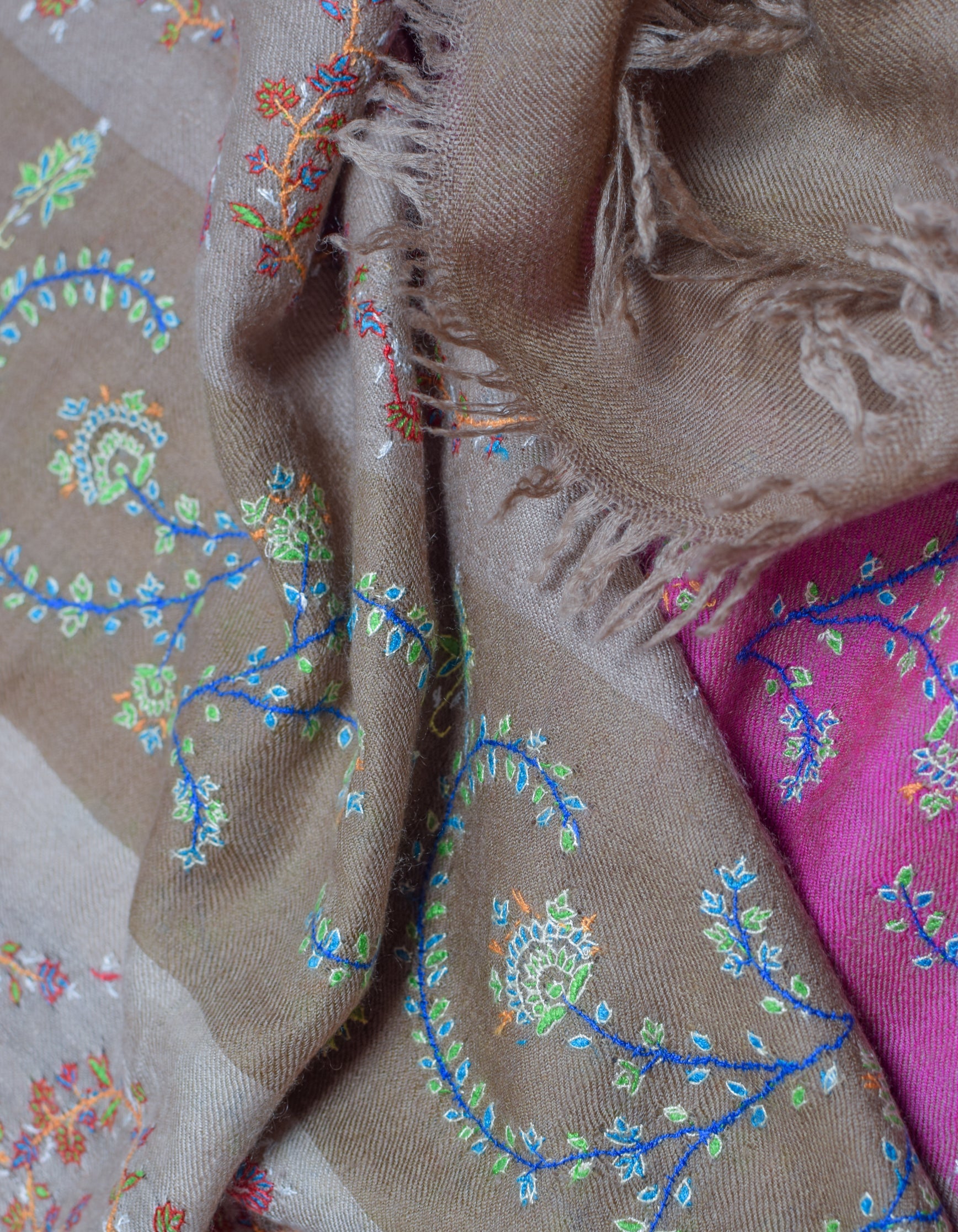 Modern Multi-Pattern Coloured Stripes Handwoven Embroidered Cashmere Pashmina Stole - Kashmir Box