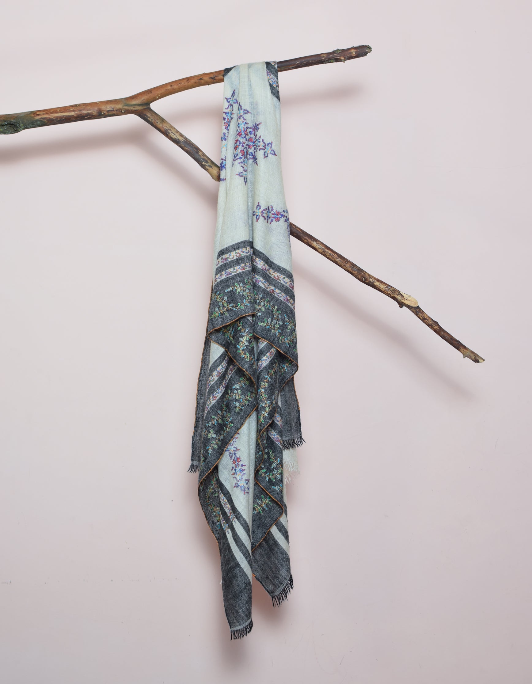 Modern Cream Multi-Pattern Handwoven Embroidered Cashmere Pashmina Stole - Kashmir Box