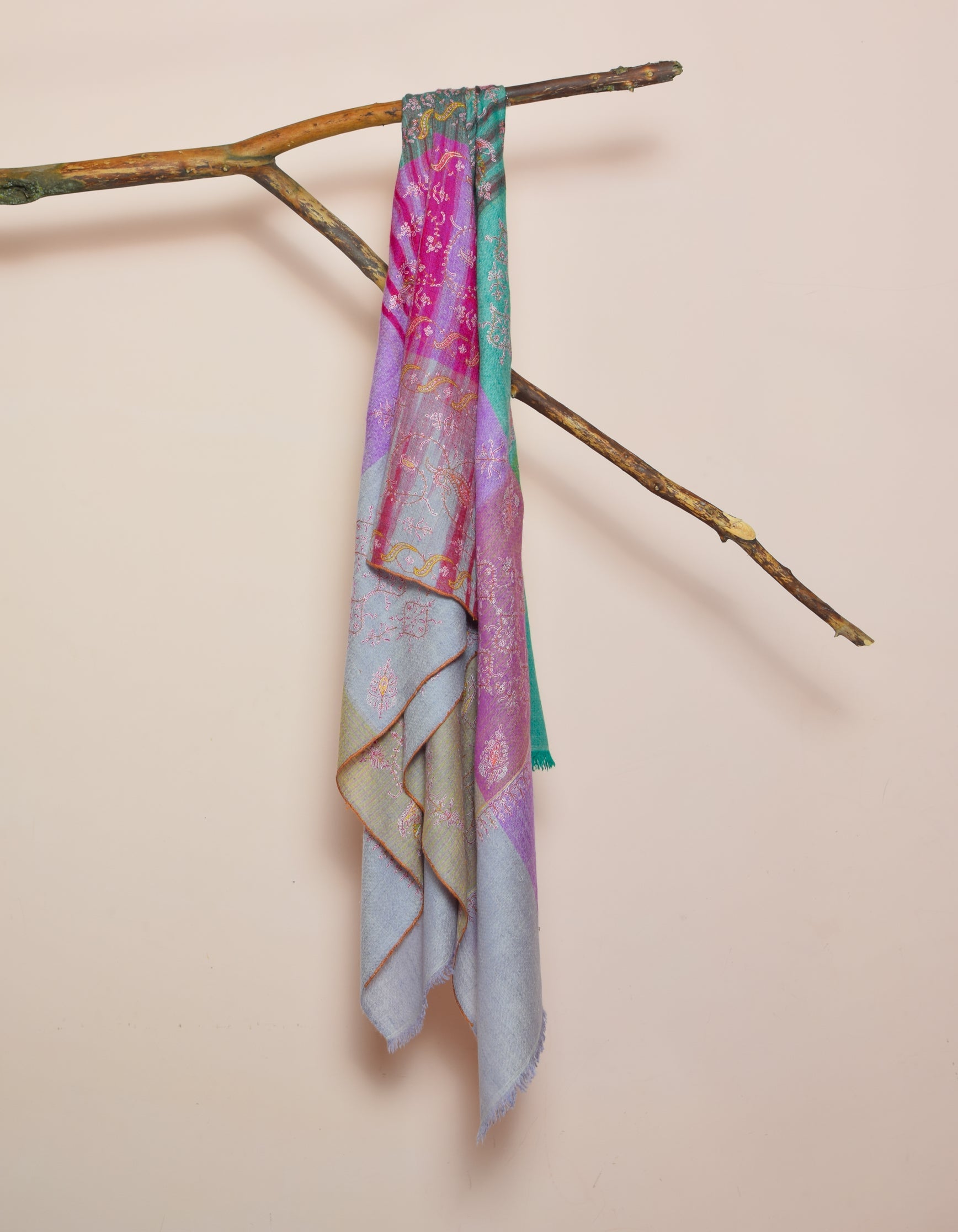 Modern Multi-Pattern Bands Handwoven Embroidered Cashmere Pashmina Stole - Kashmir Box